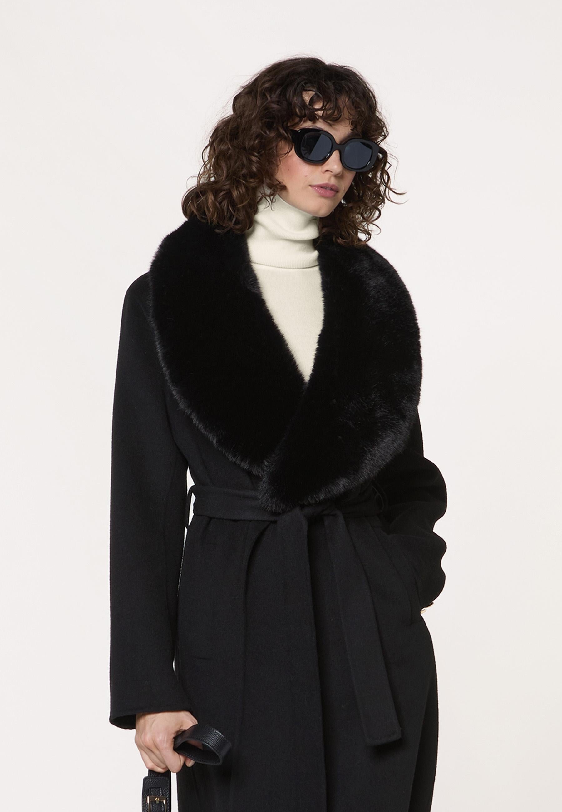 Wool coat with faux fur collar RODIER Black