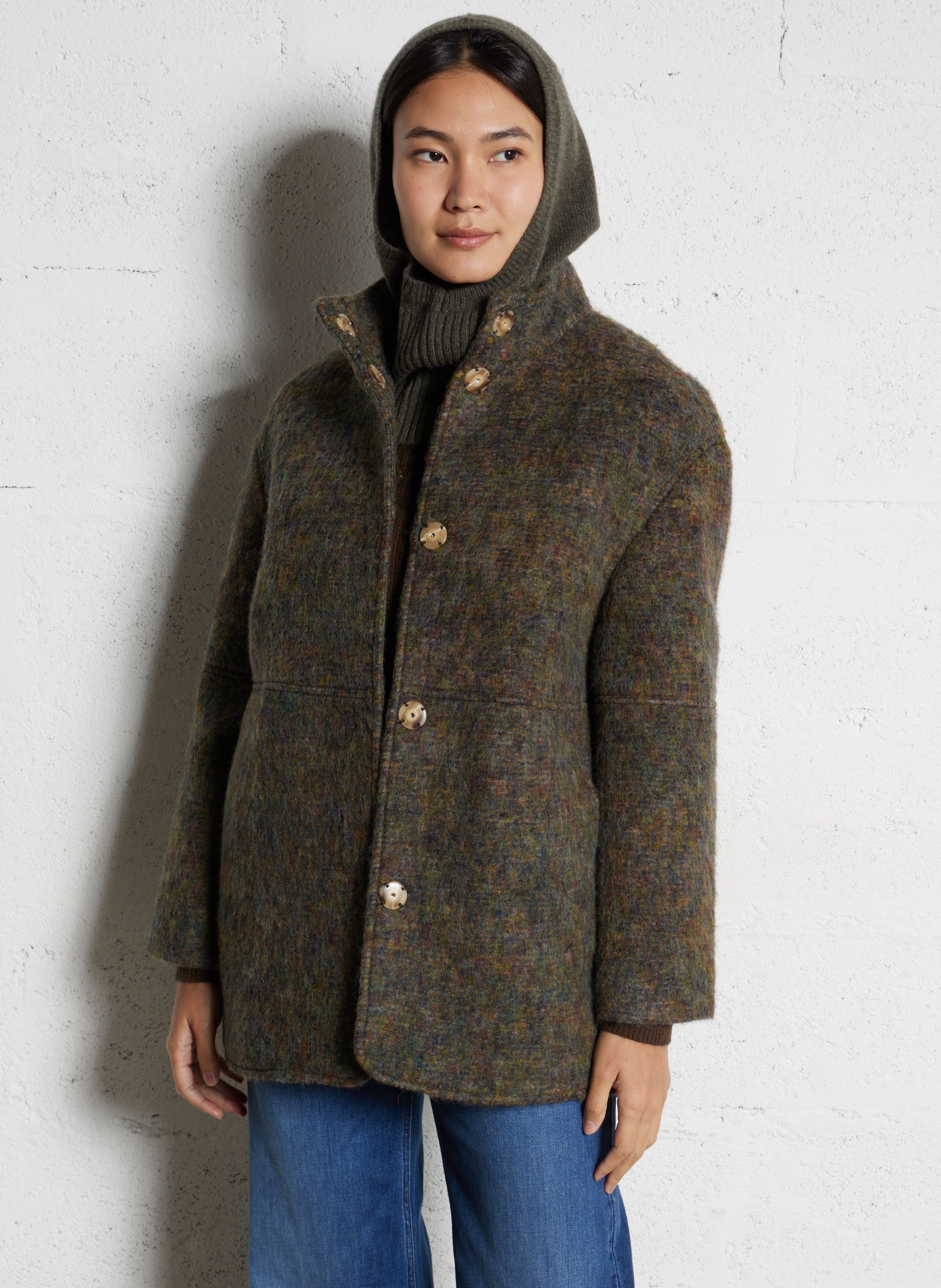 High-neck wool-blend coat MAISON 123 Khaki