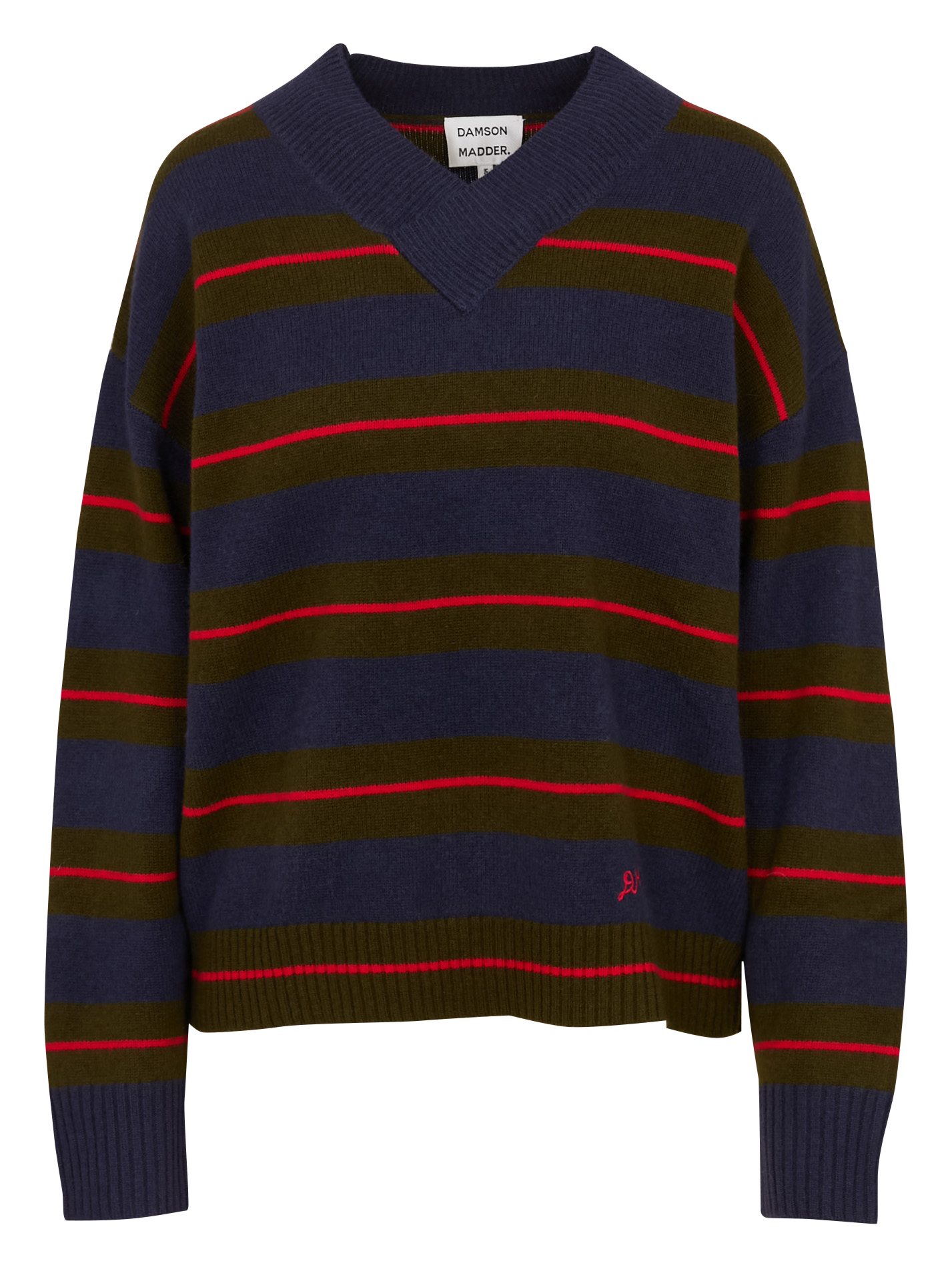 Pull col v à rayures en laine DAMSON MADDER Kaki