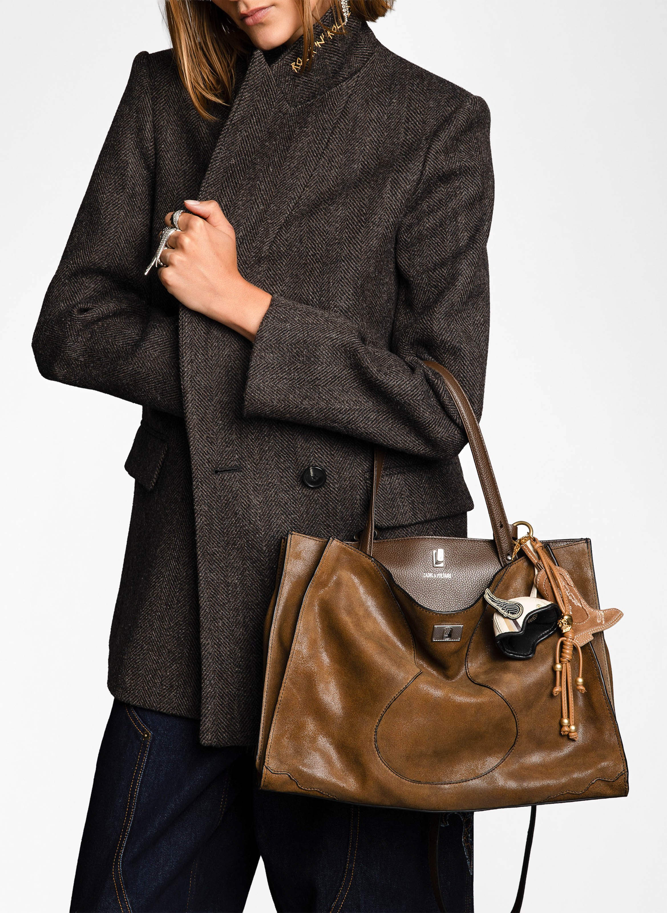 Rechthoekige shopper tas van suède leer ZADIG&VOLTAIRE Bruin