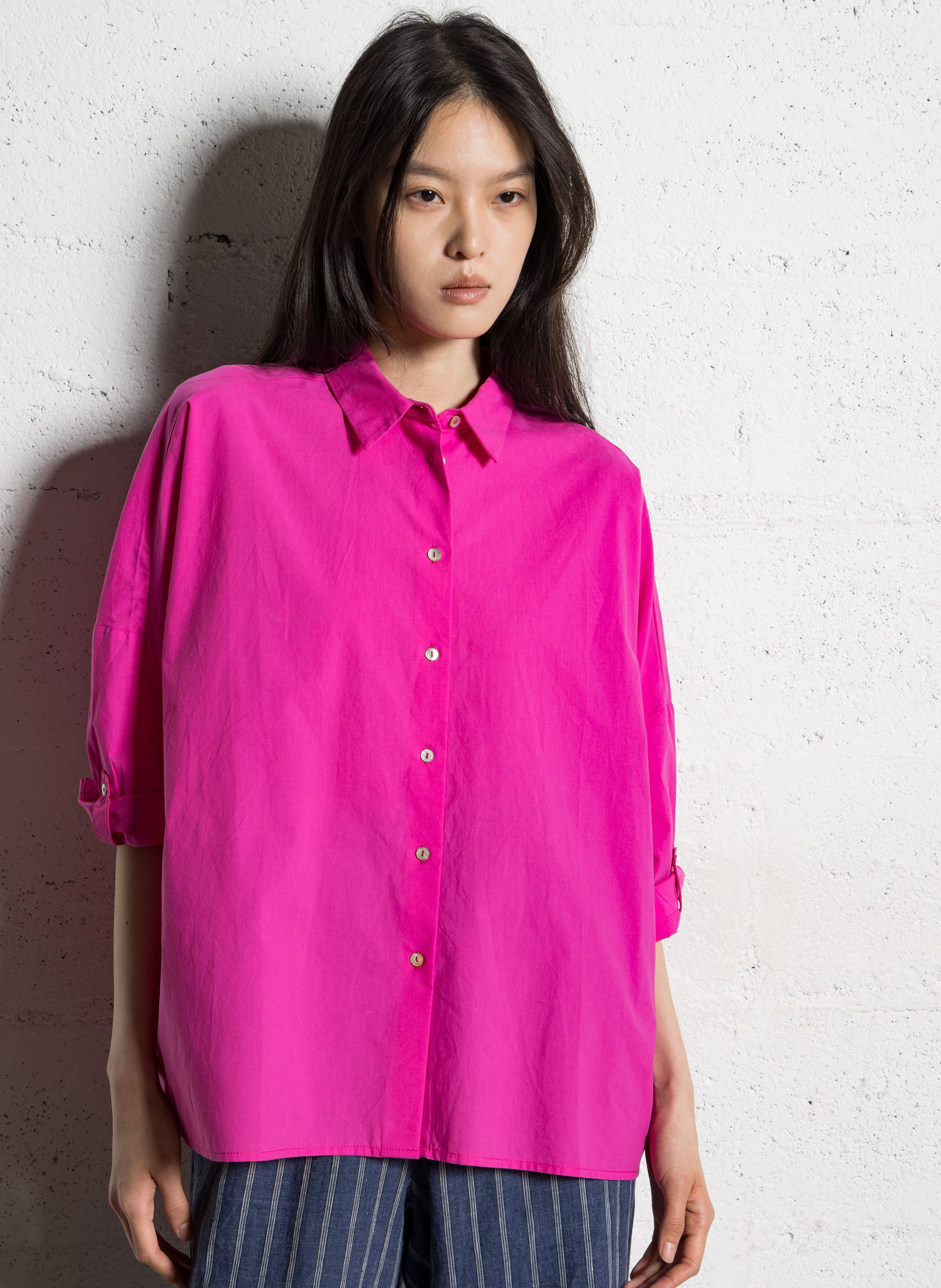 Oversized cotton shirt with classic collar JC SOPHIE Pink
