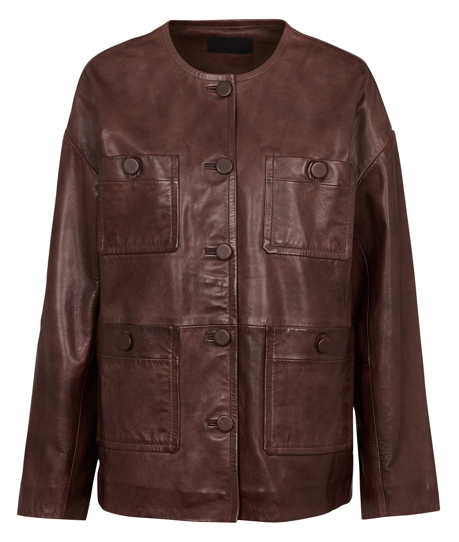 Oversized round neck leather jacket IKKS Brown