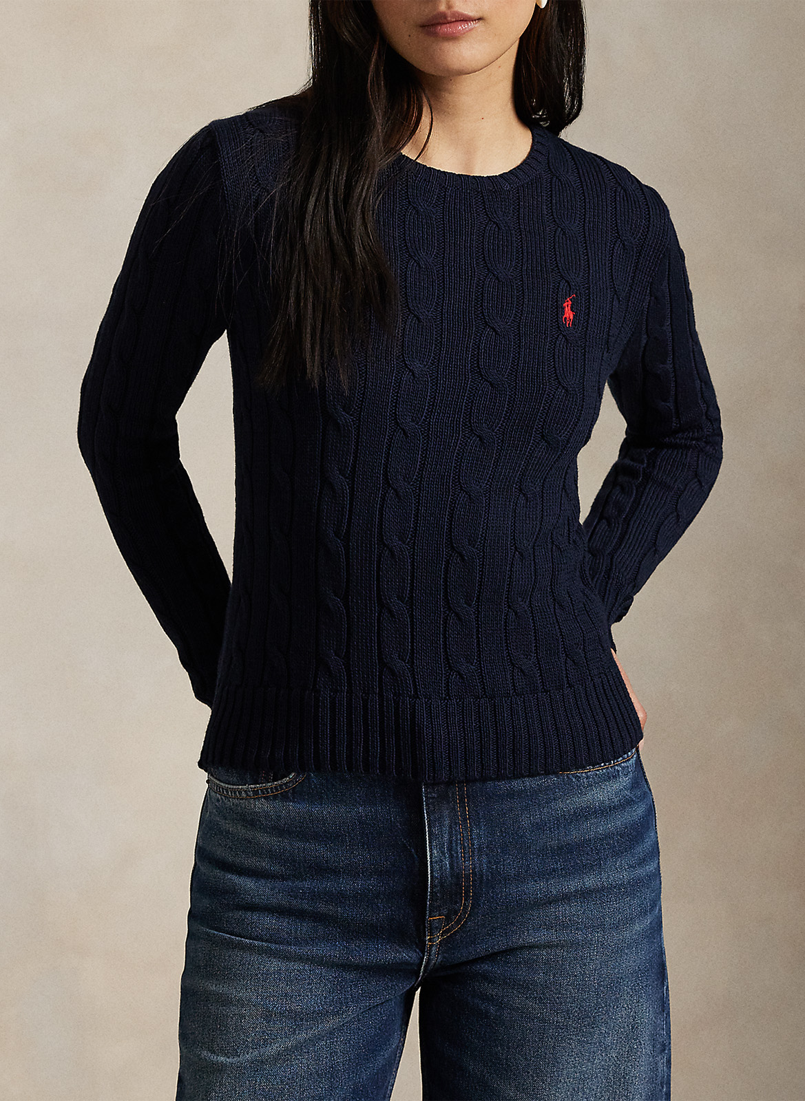 Pull moulant col rond en coton POLO RALPH LAUREN Bleu