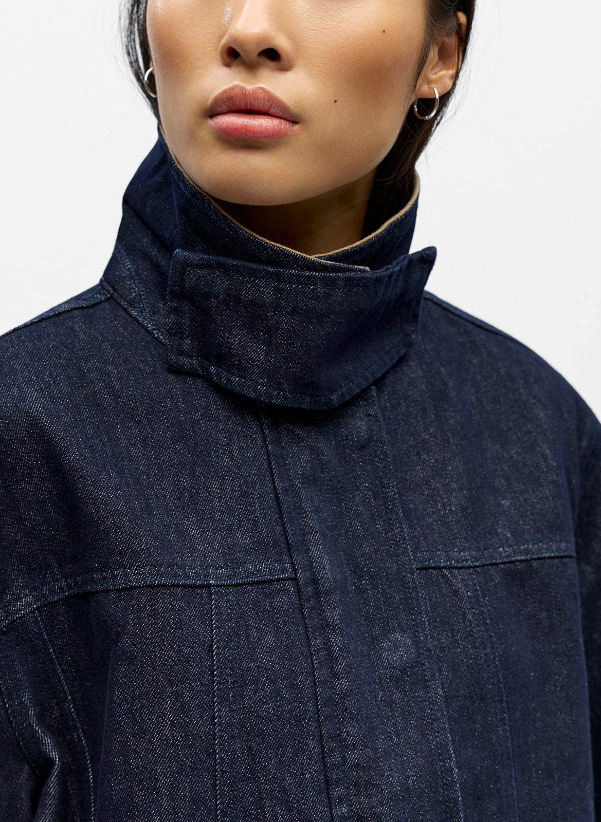 Oversize-Jacke mit asymmetrischem Kragen aus Baumwollmischung OBJECT Blau