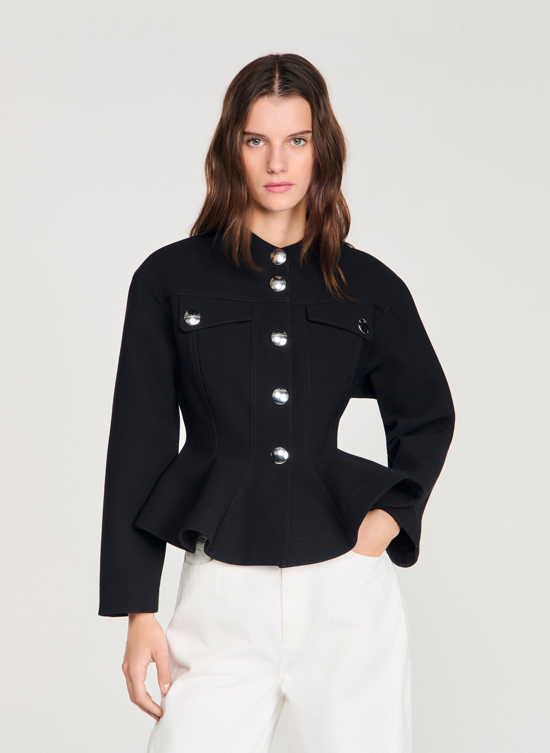 Short buttoned jacket with ruffles SANDRO Black