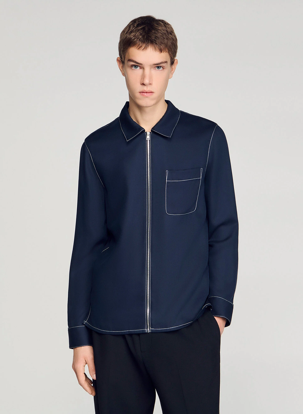 Oversized overhemd met ritssluiting en stiksels SANDRO Blauw