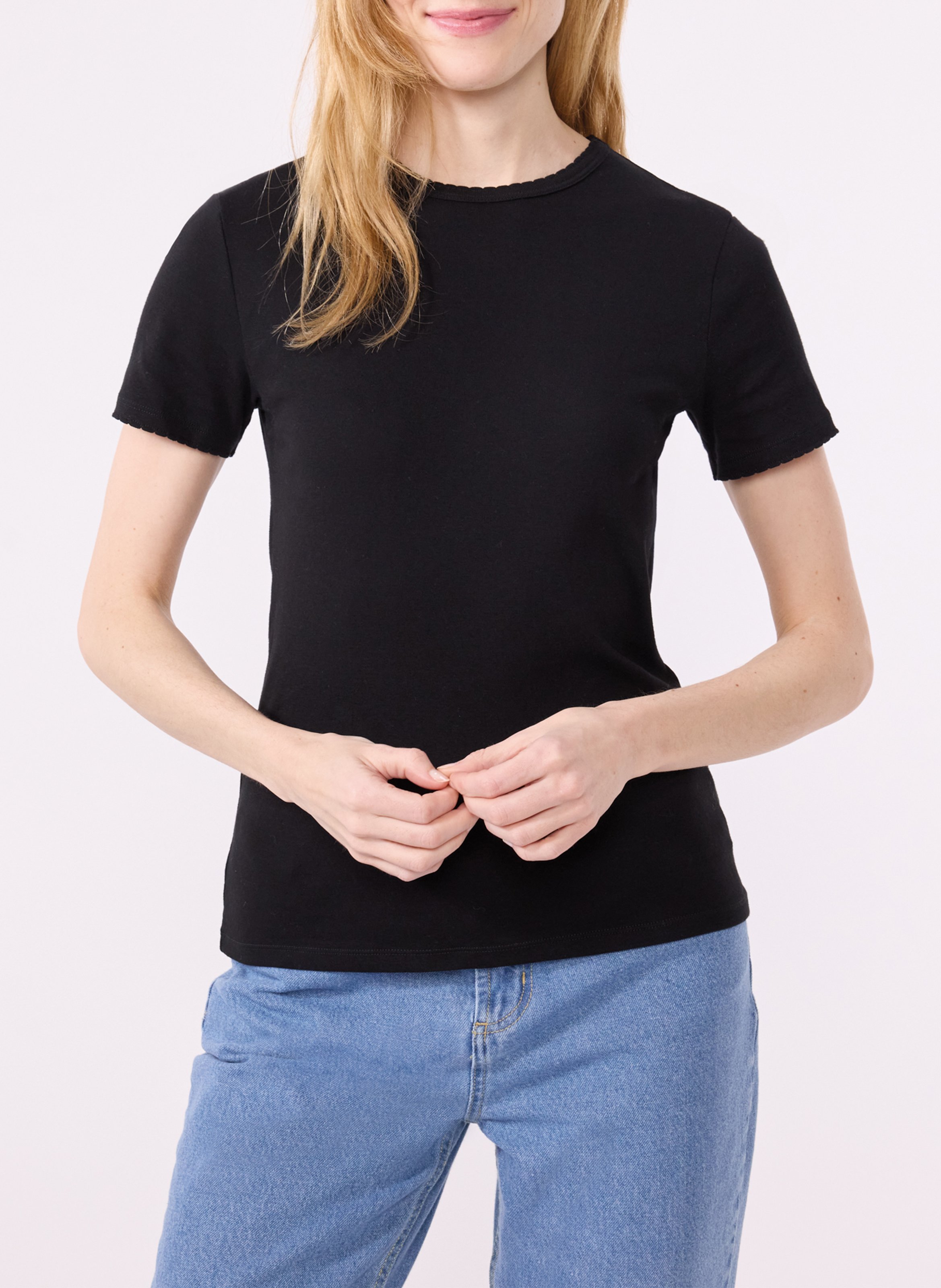 Fitted round-neck cotton T-shirt PETIT BATEAU Black