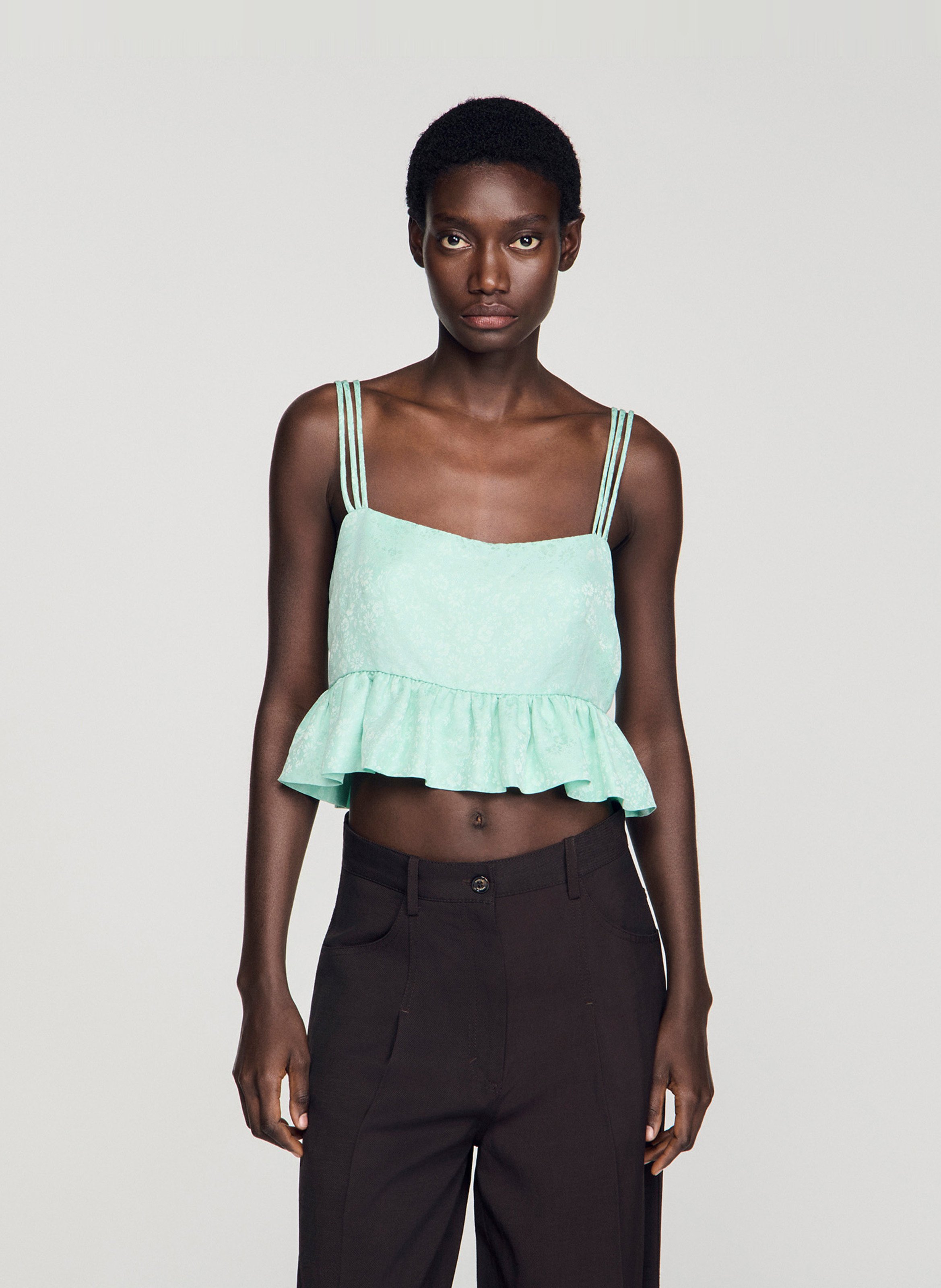 Short jacquard top SANDRO Green