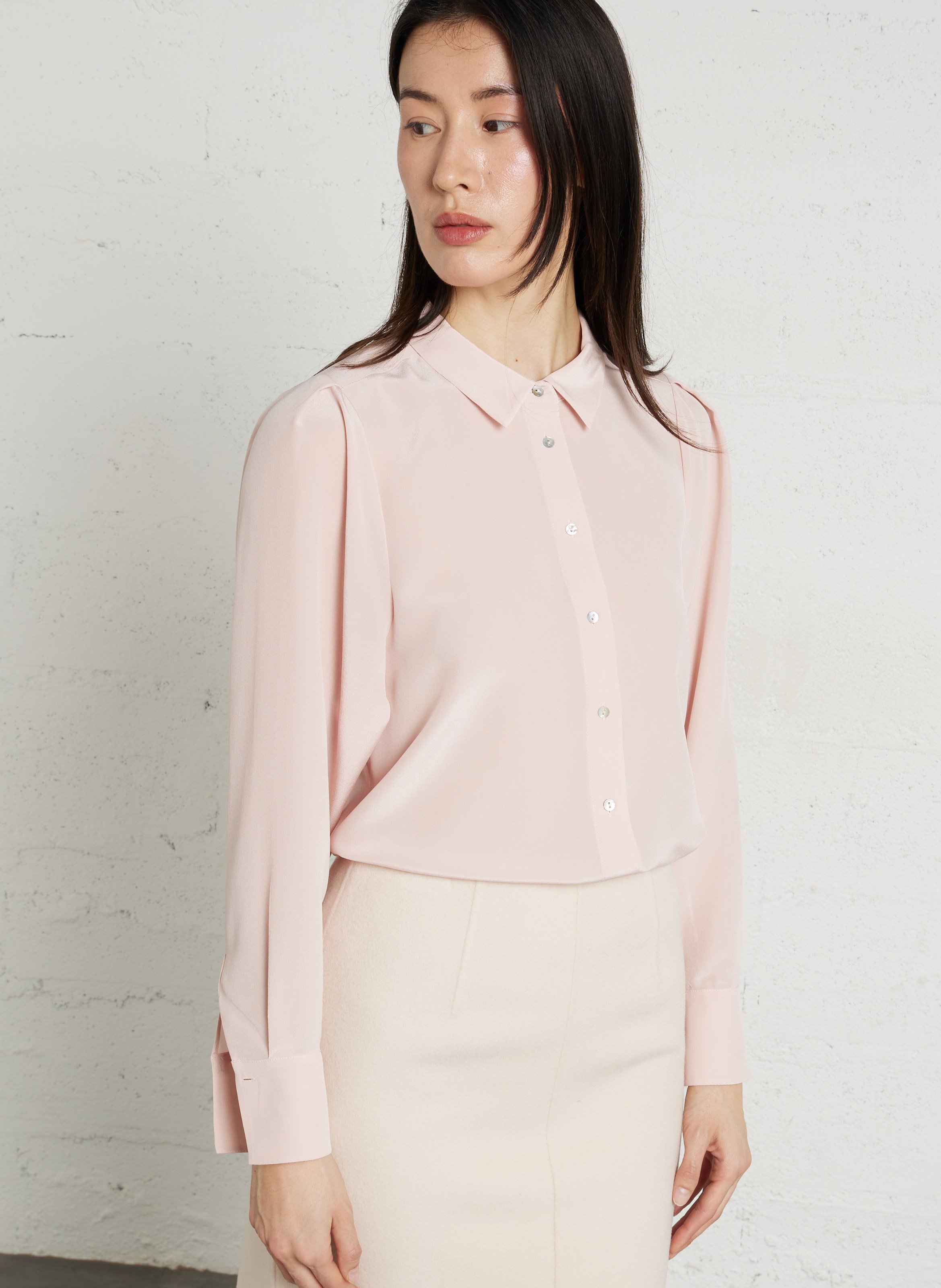 Straight-cut silk shirt with classic collar MAISON 123 Pink