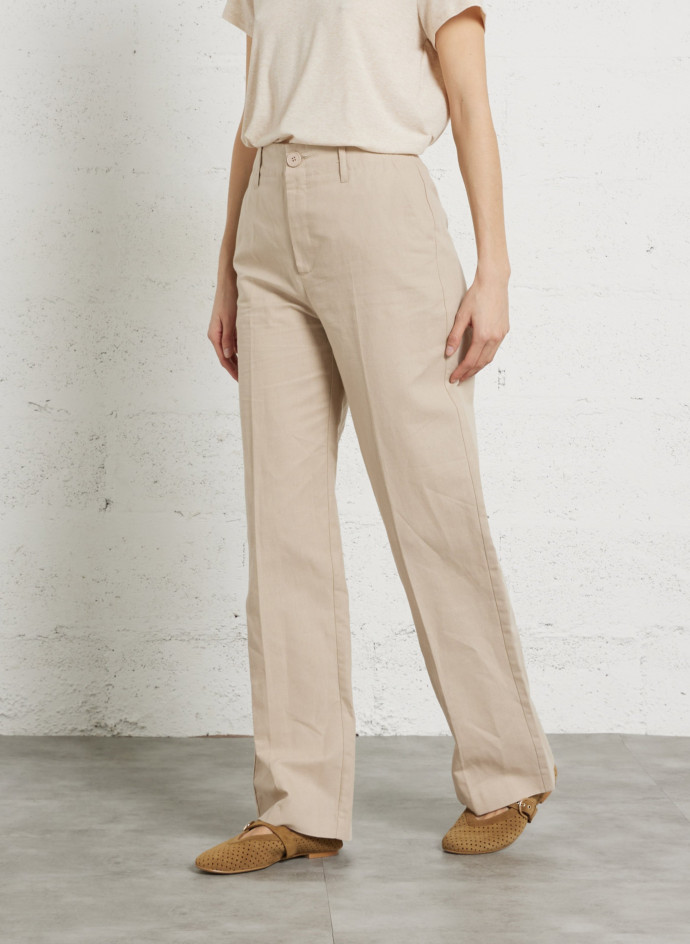 Pantalon droit en lin et coton SUD EXPRESS Beige