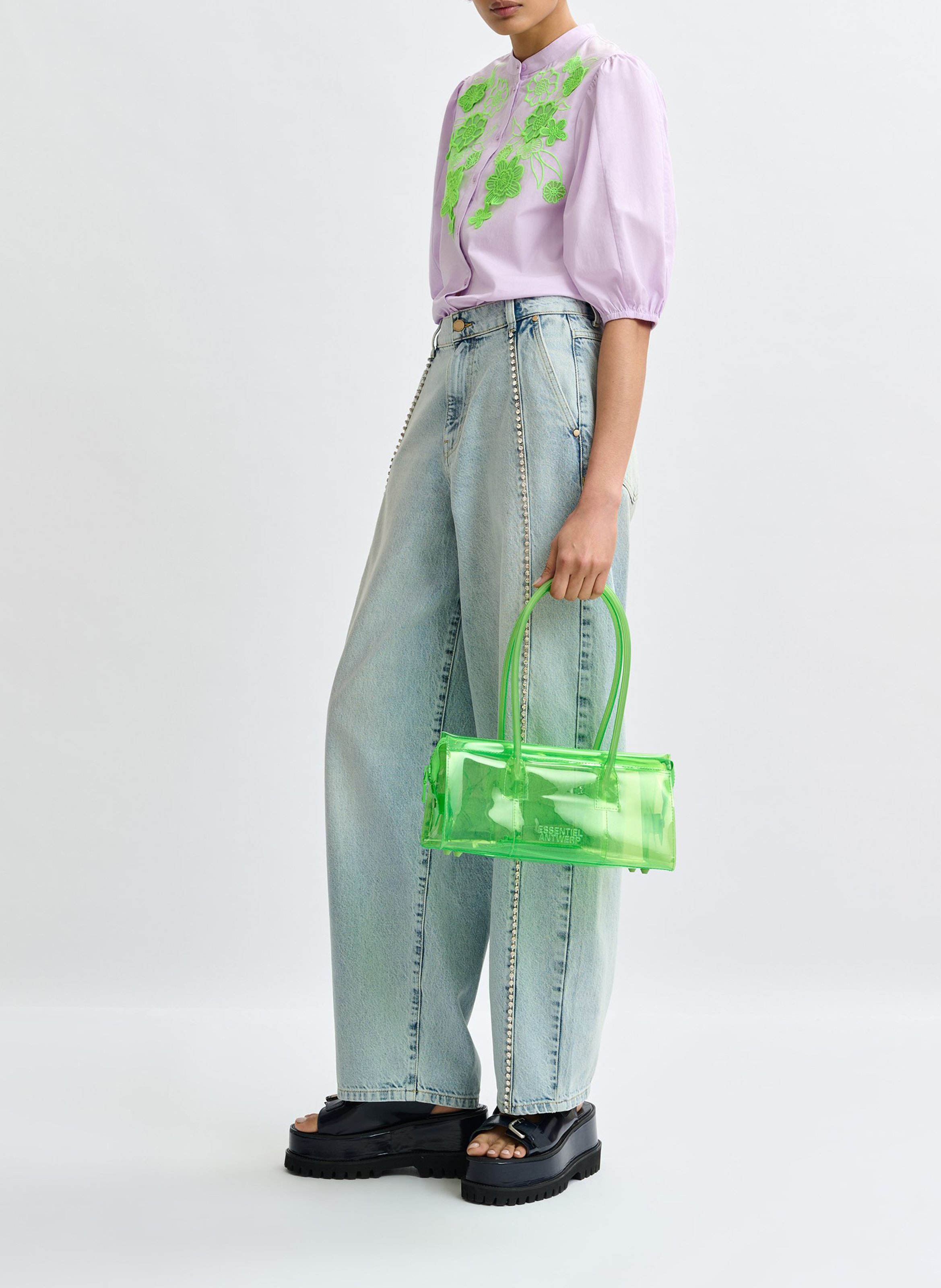 Baumwollbluse mit Rundhalsausschnitt ESSENTIEL ANTWERP Violett