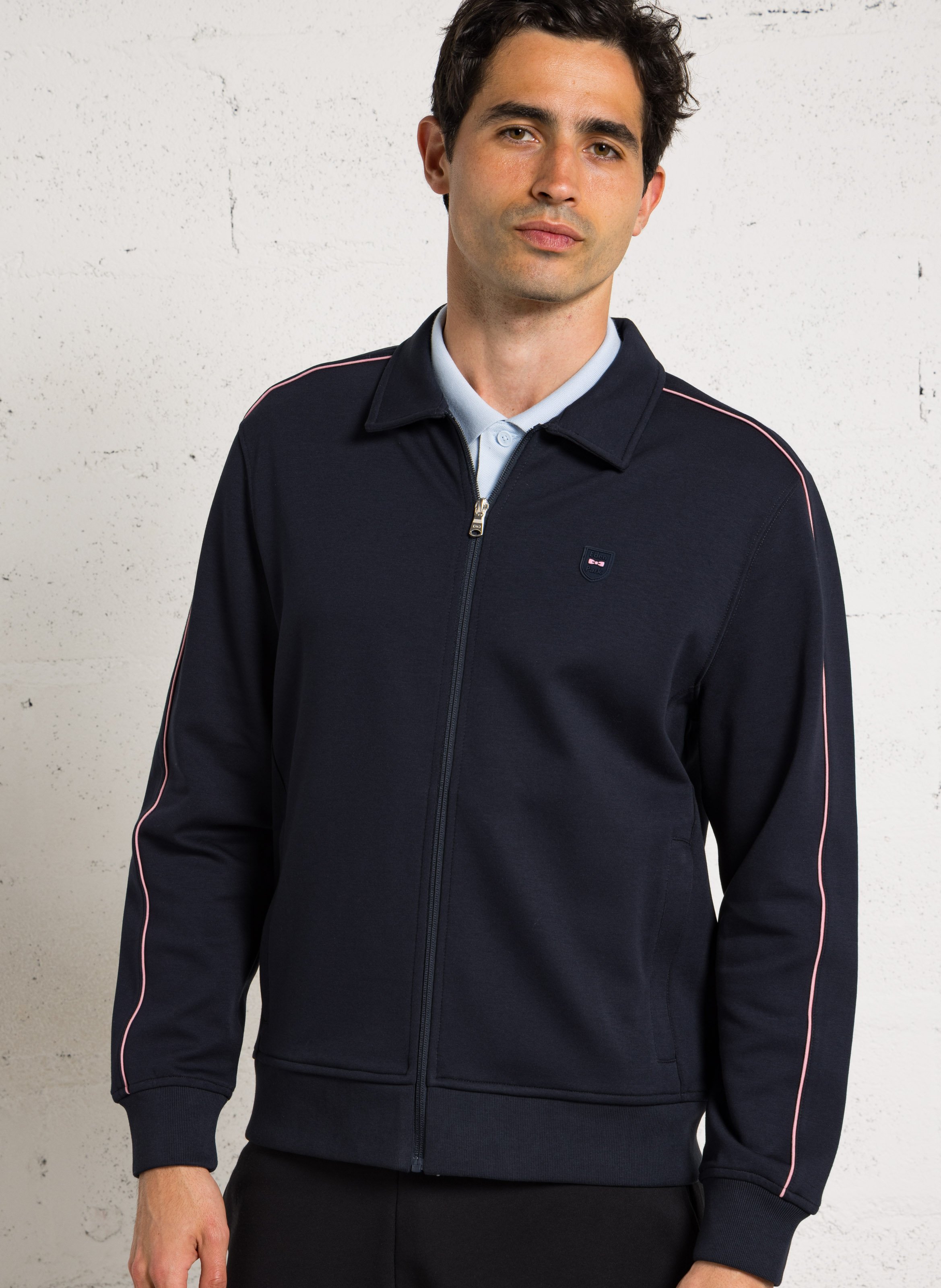 Sweat droit col classique en coton mélangé EDEN PARK Bleu