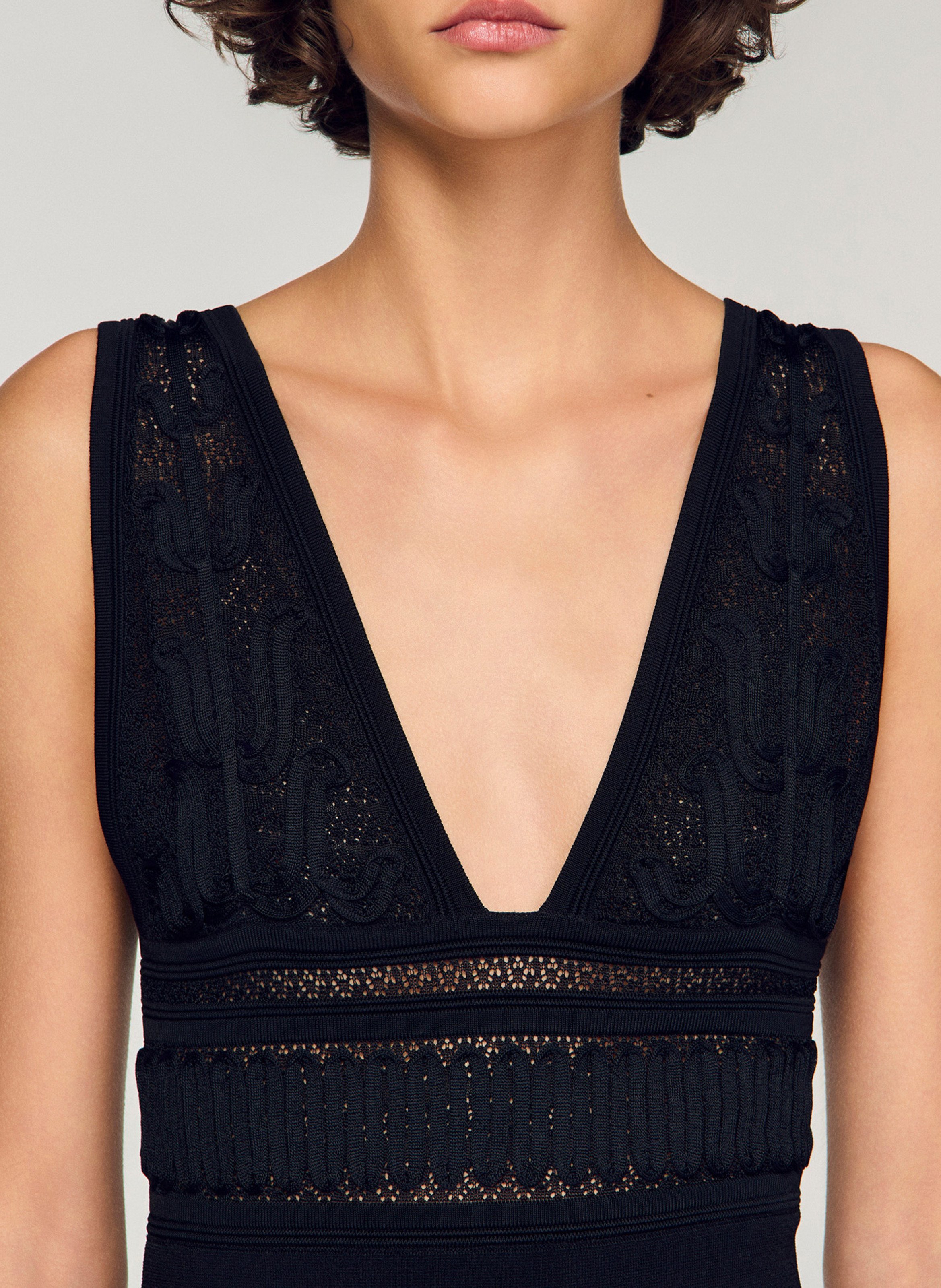 Robe midi décolleté v SANDRO Noir