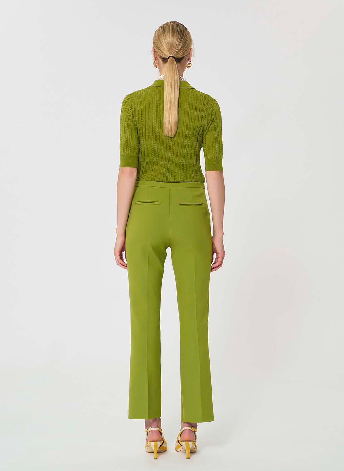 Pantalon évasé 7/8e en toile Vert