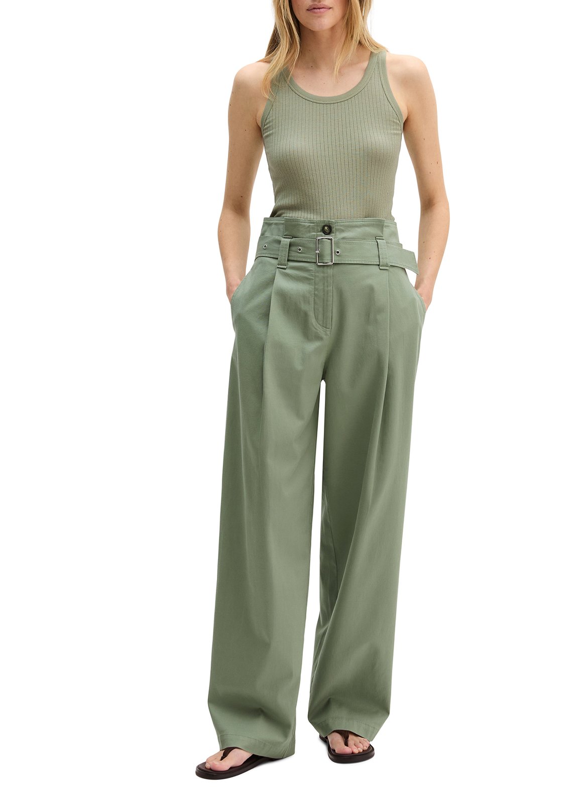 Rechttoe-rechtaan pantalon met plooien en riem MARC O'POLO Groen