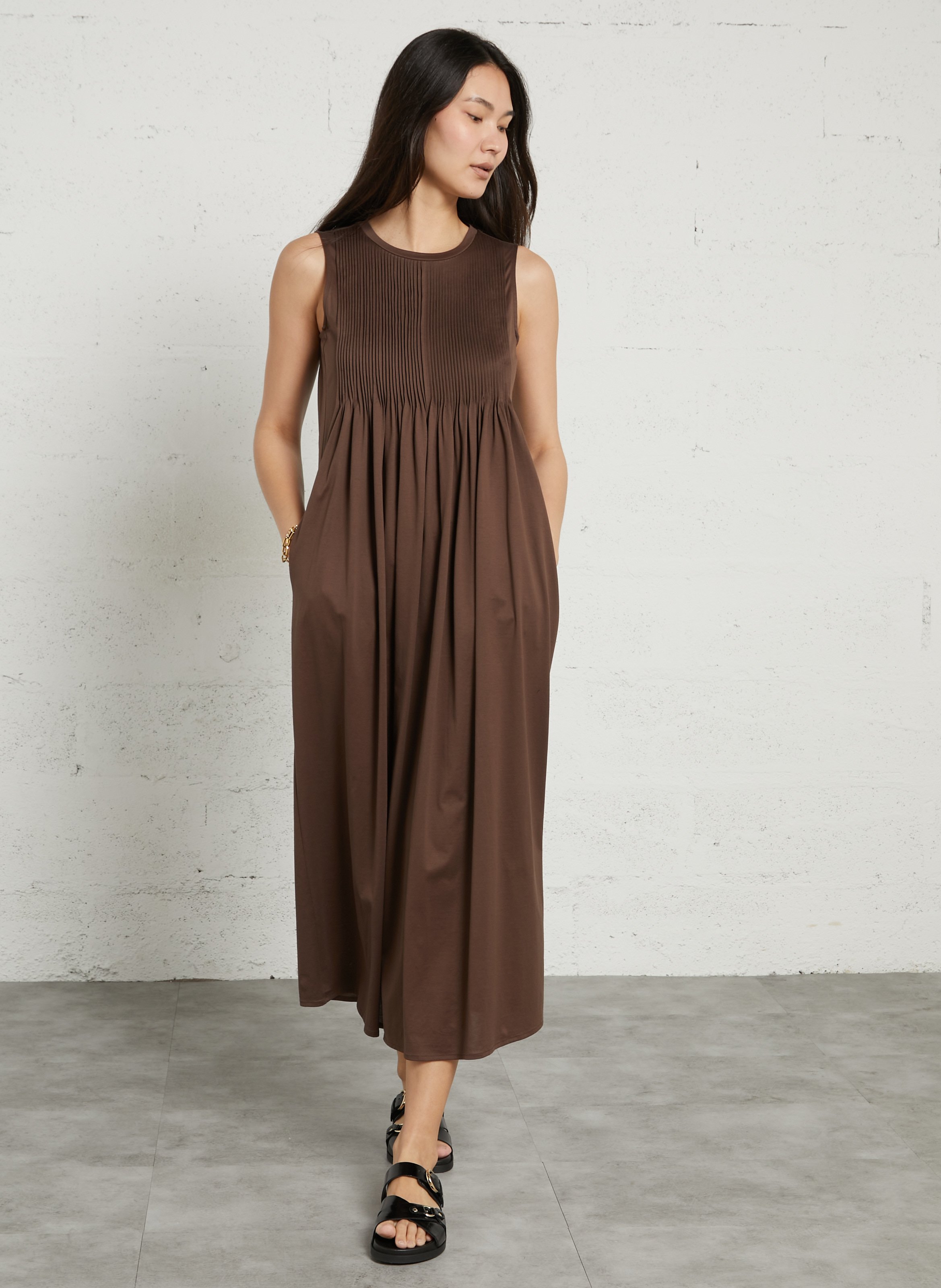 Flowy Sleeveless Solid Maxi Dress MAX MARA WEEK END Brown