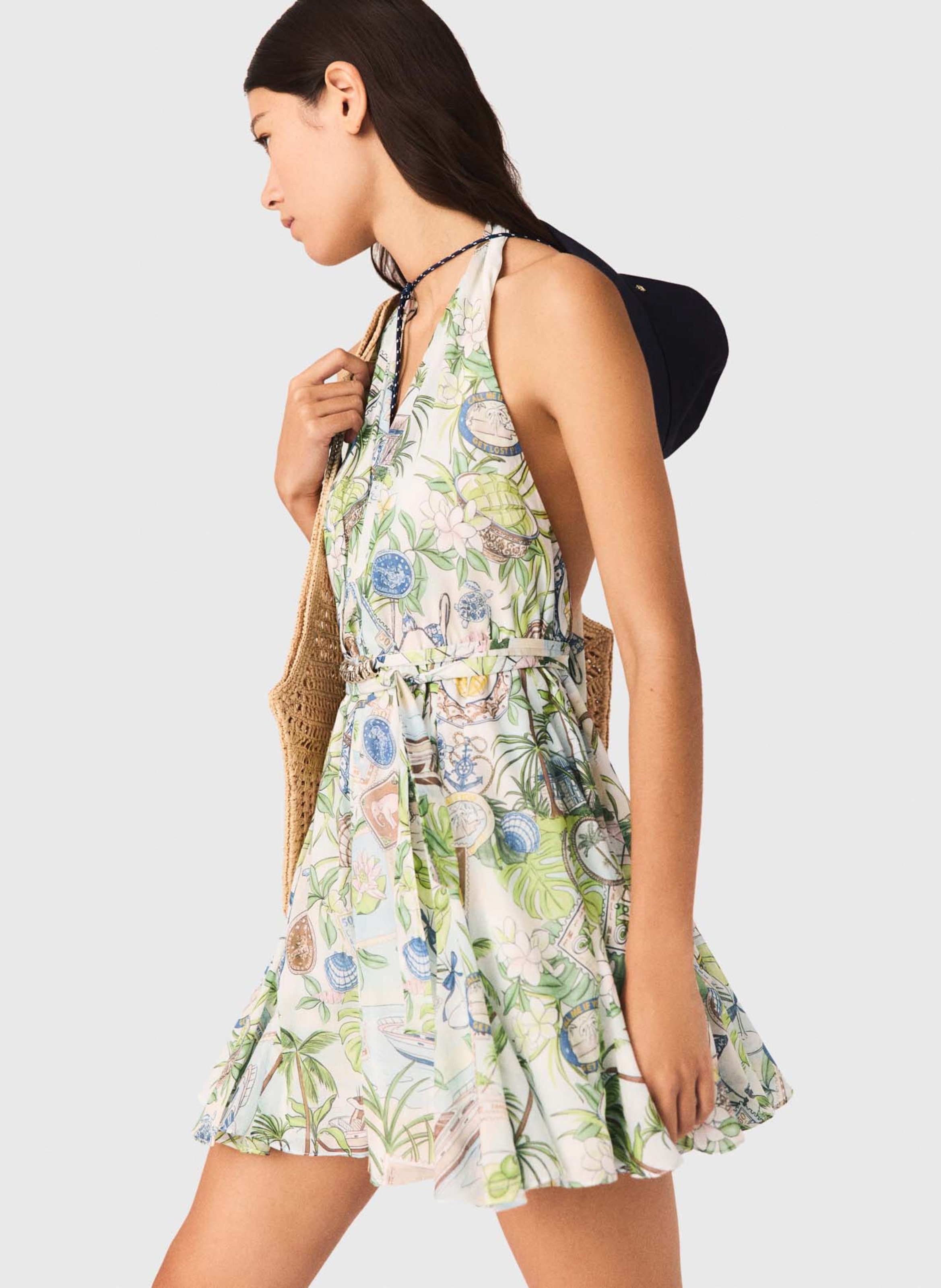 Robe courte en coton imprimé MAJE Veelkleurig