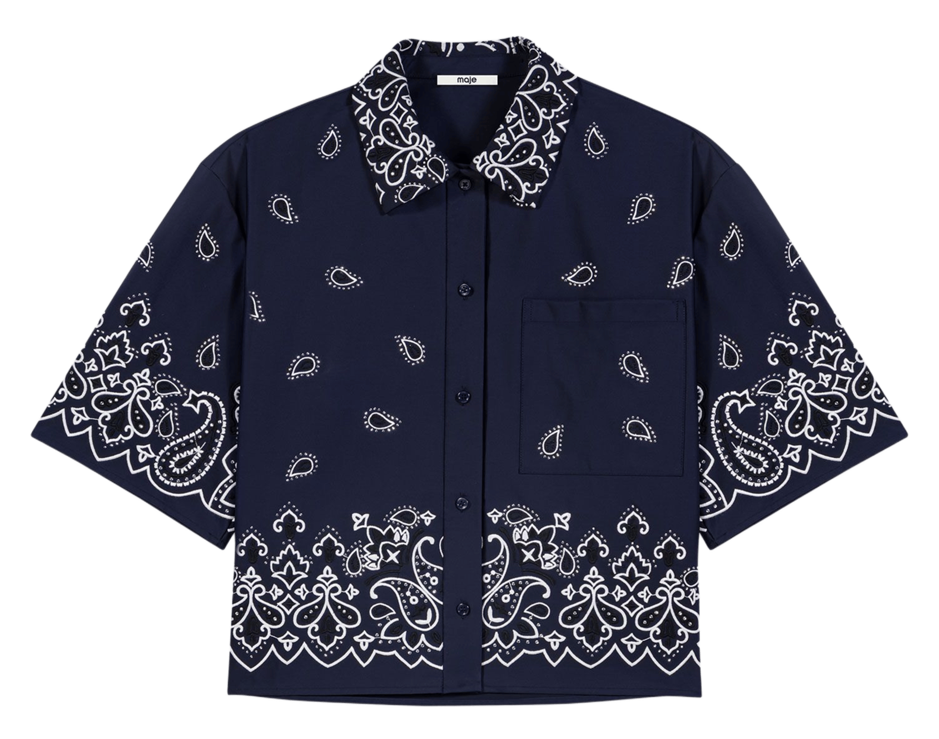 Korte rechte bedrukte blouse. MAJE Blauw