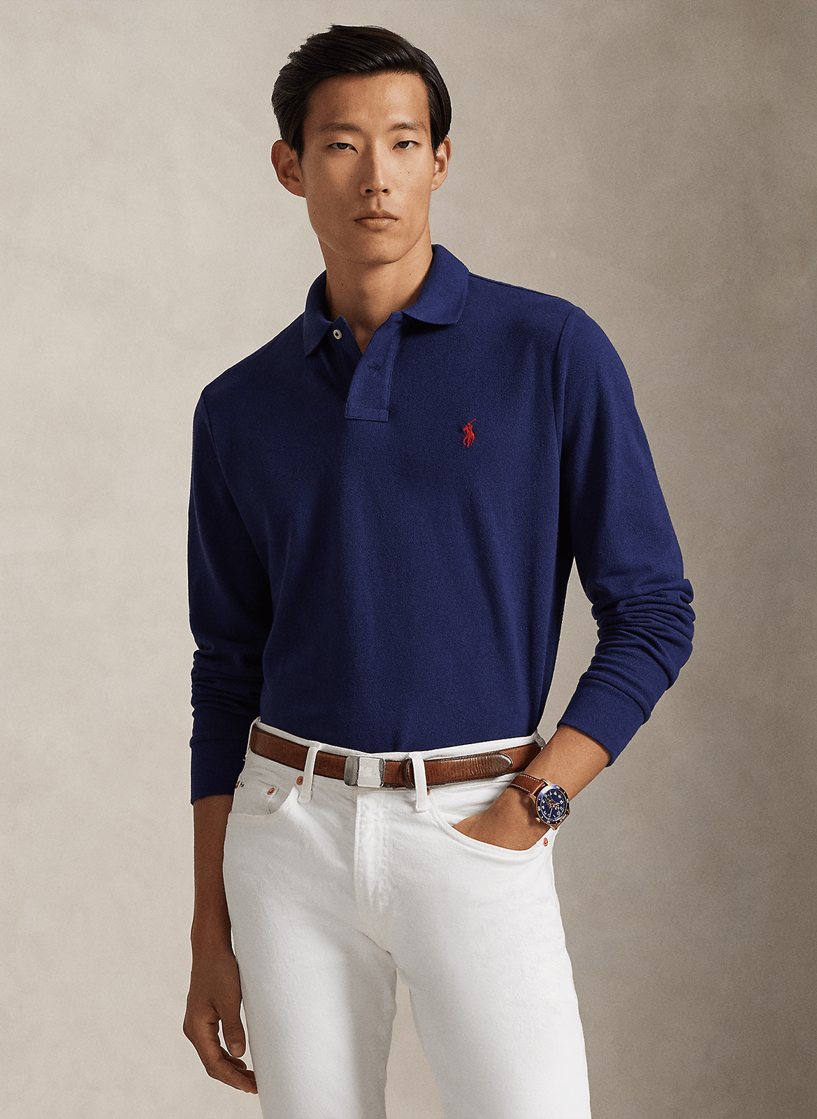 Regular-fit polo van piquékatoen met lange mouw POLO RALPH LAUREN Blauw