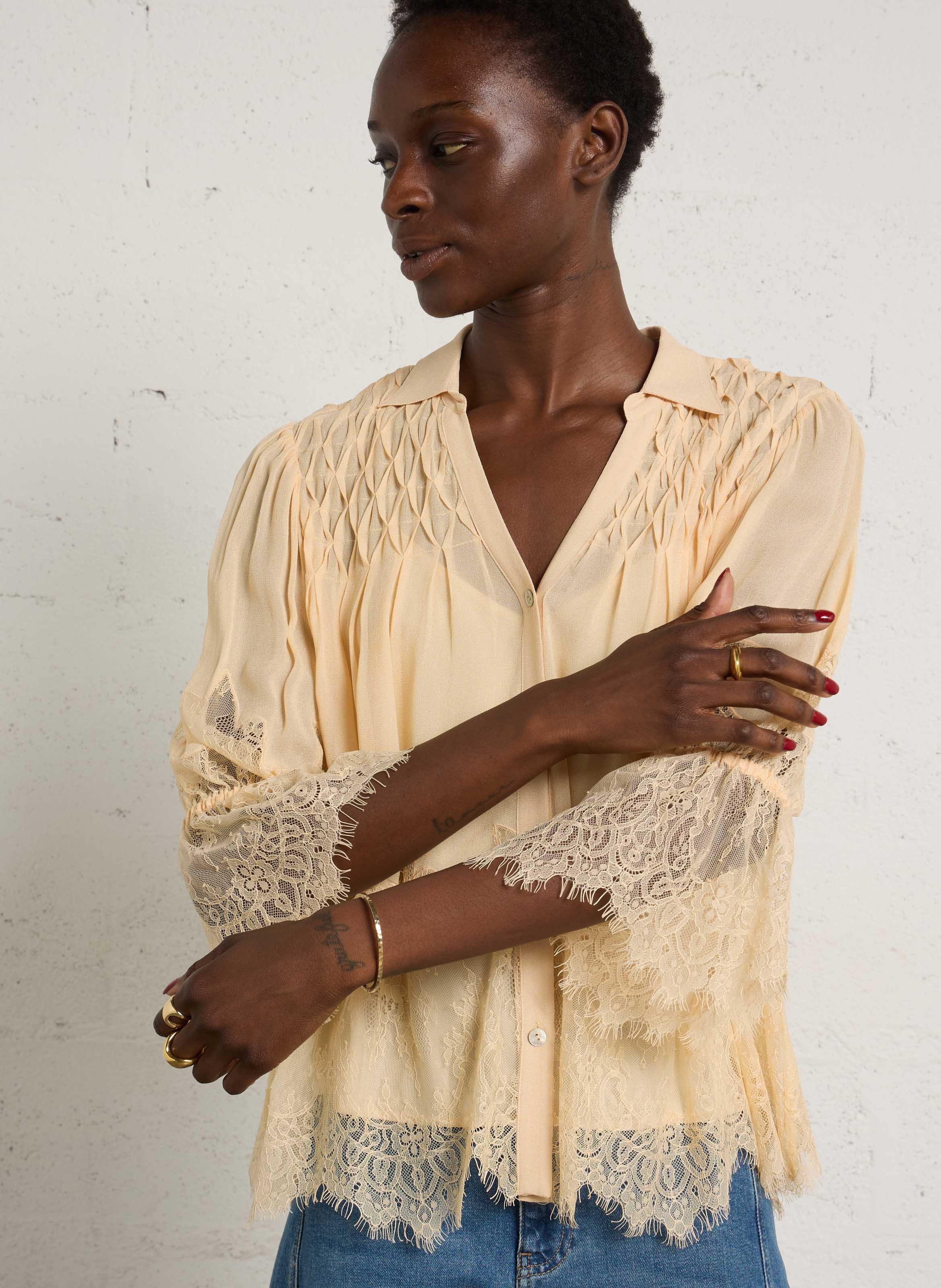 Blouse col v à revers BERENICE Orange
