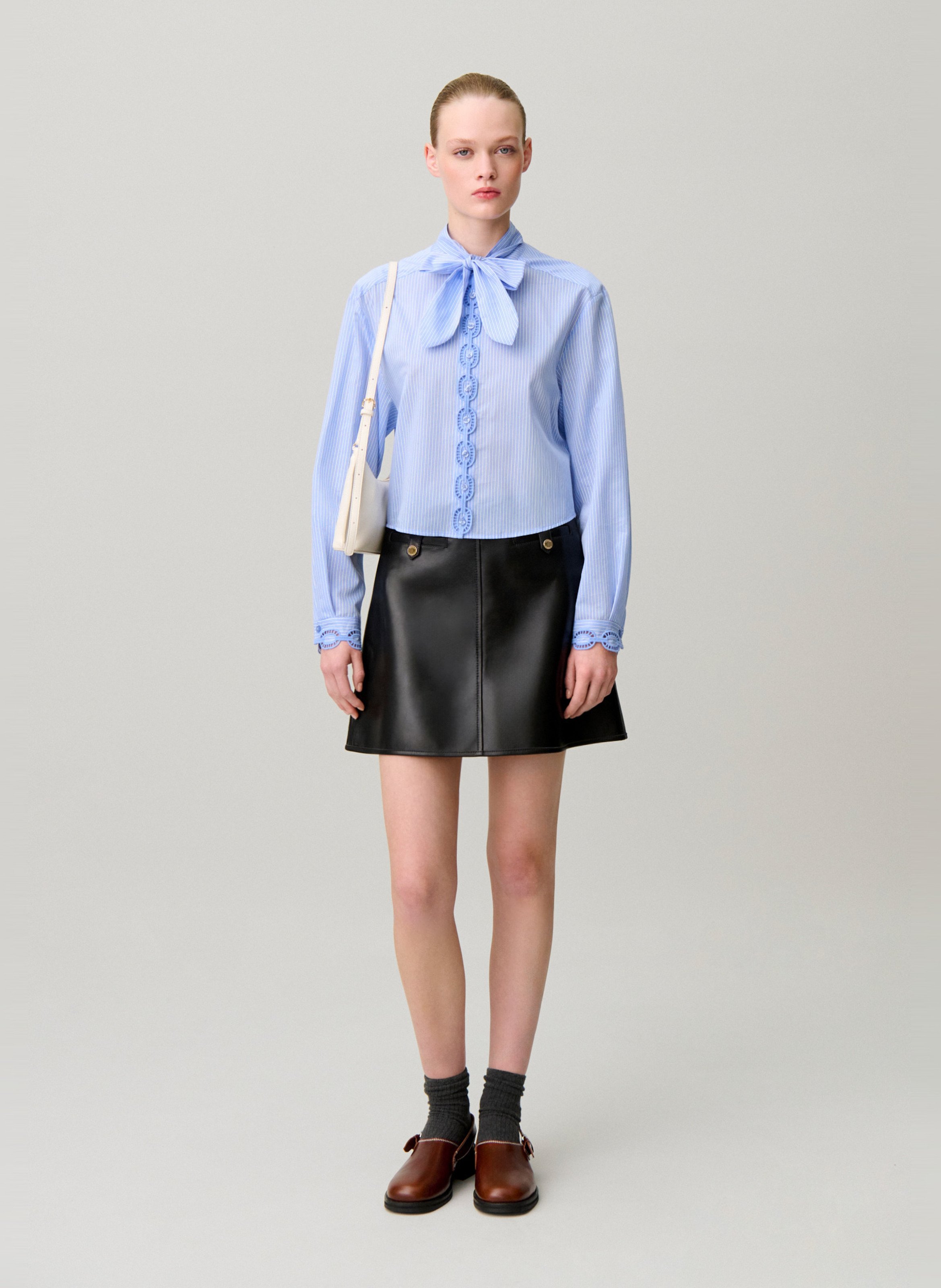 Chemise courte rayée à broderies CLAUDIE PIERLOT Multicolore