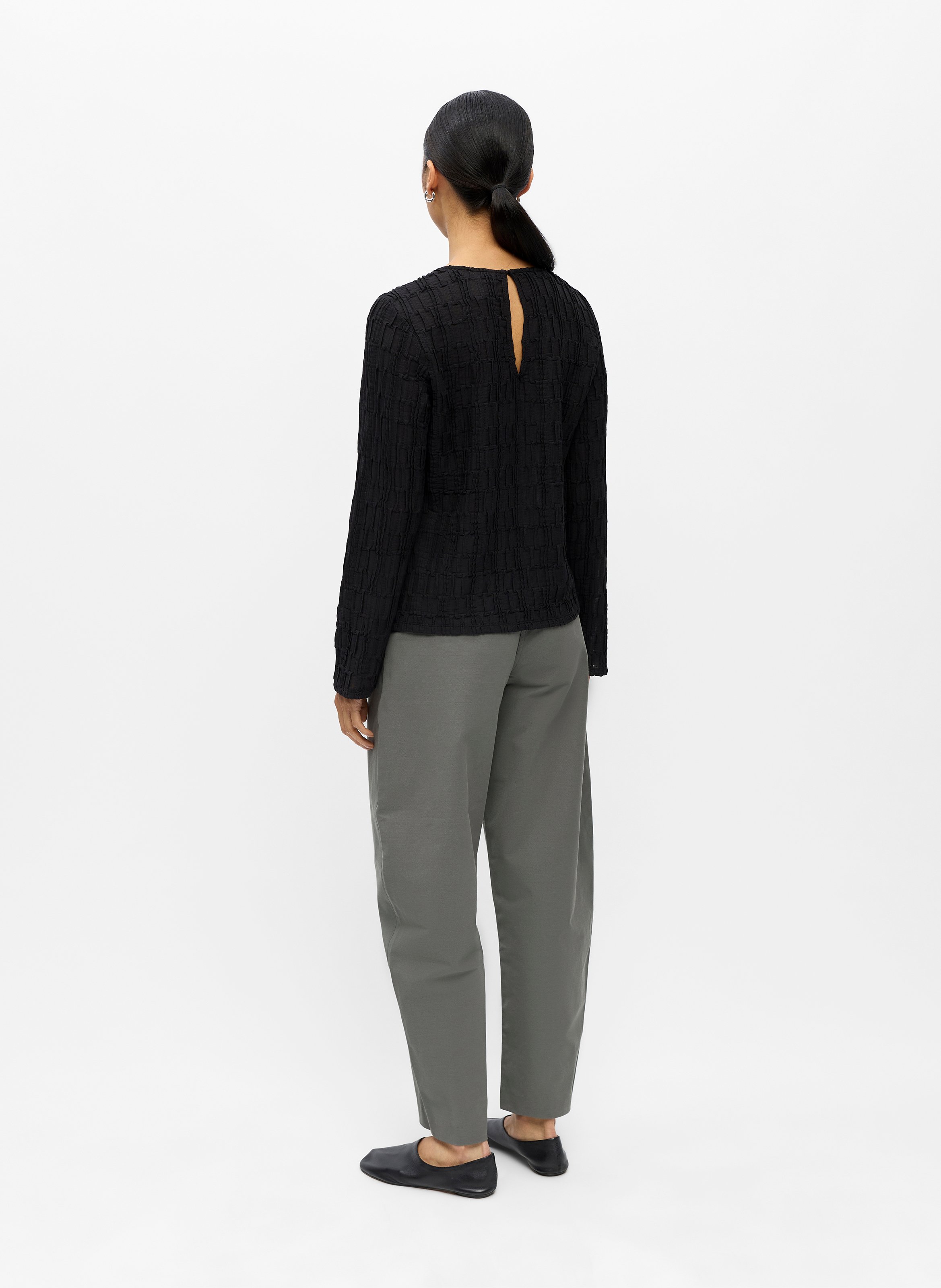 Textured Long Sleeve Top OBJECT Black