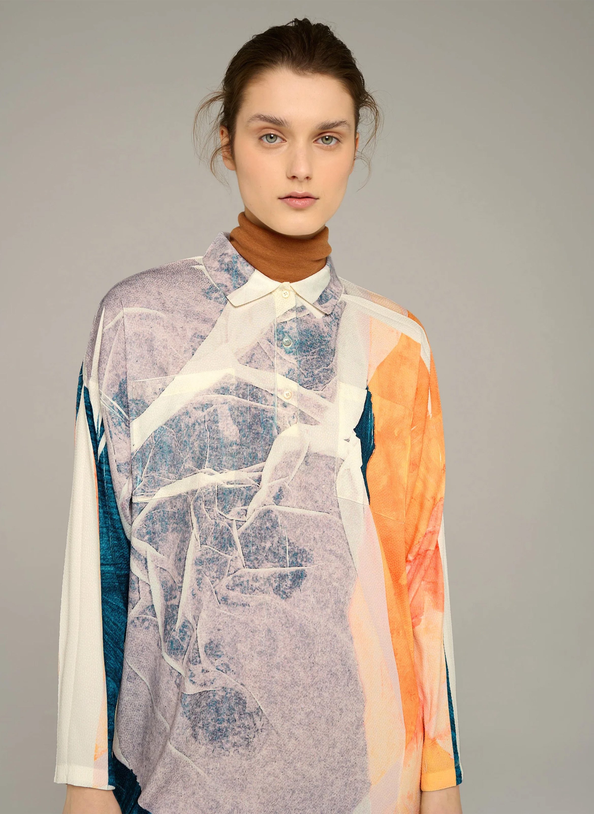 Short printed dress with classic collar COTELAC ACOTE Multicolored