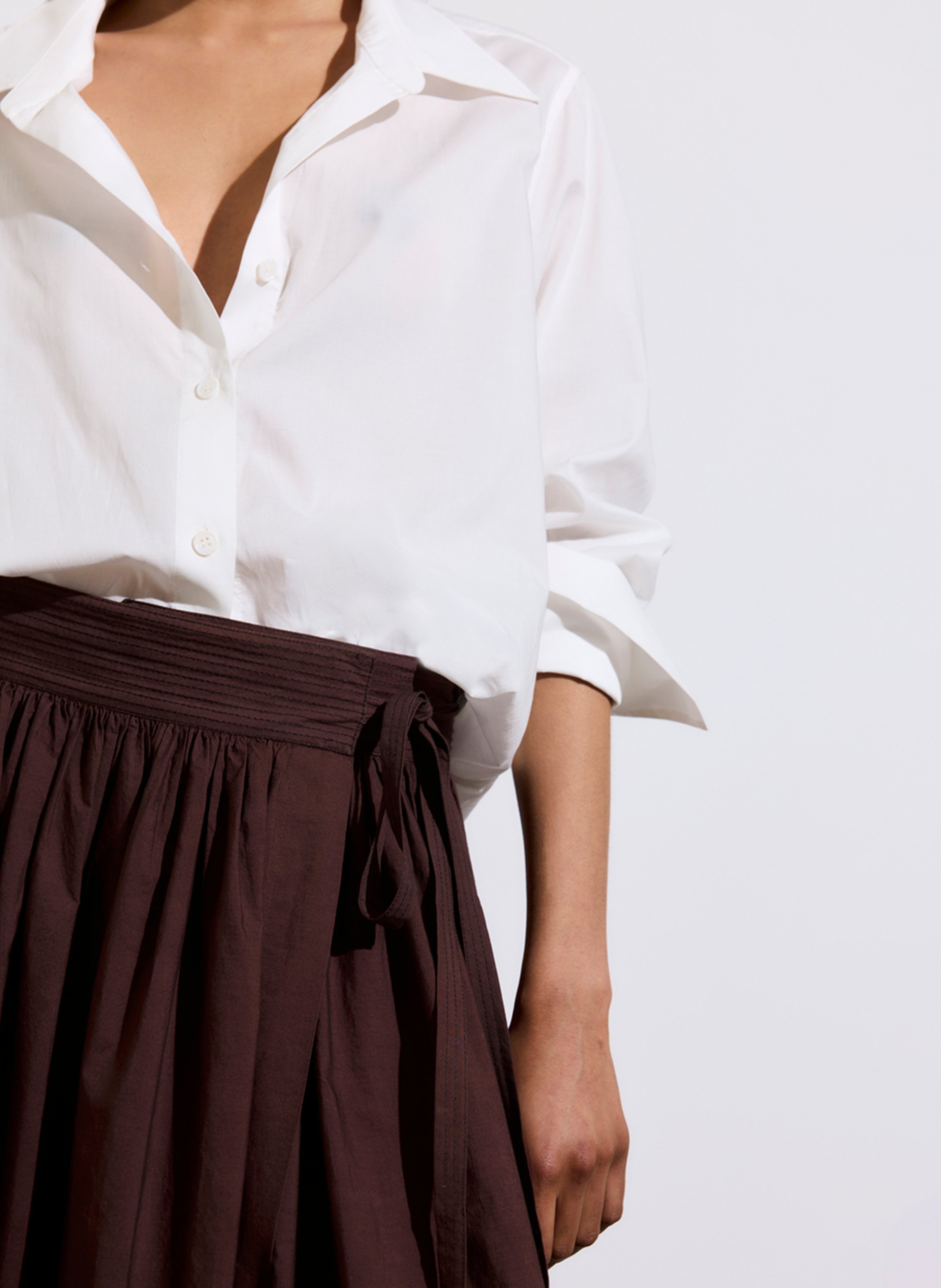 Long embroidered cotton wrap skirt VANESSA BRUNO Brown
