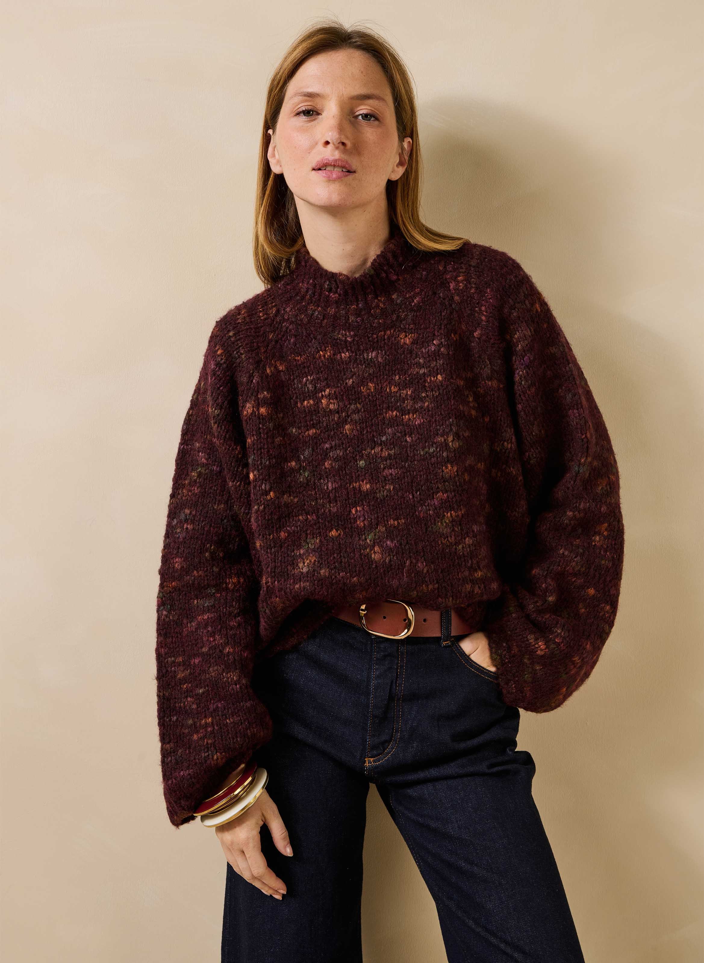 Oversize-Pullover mit Stehkragen aus Strickware LA FEE MARABOUTEE Rot