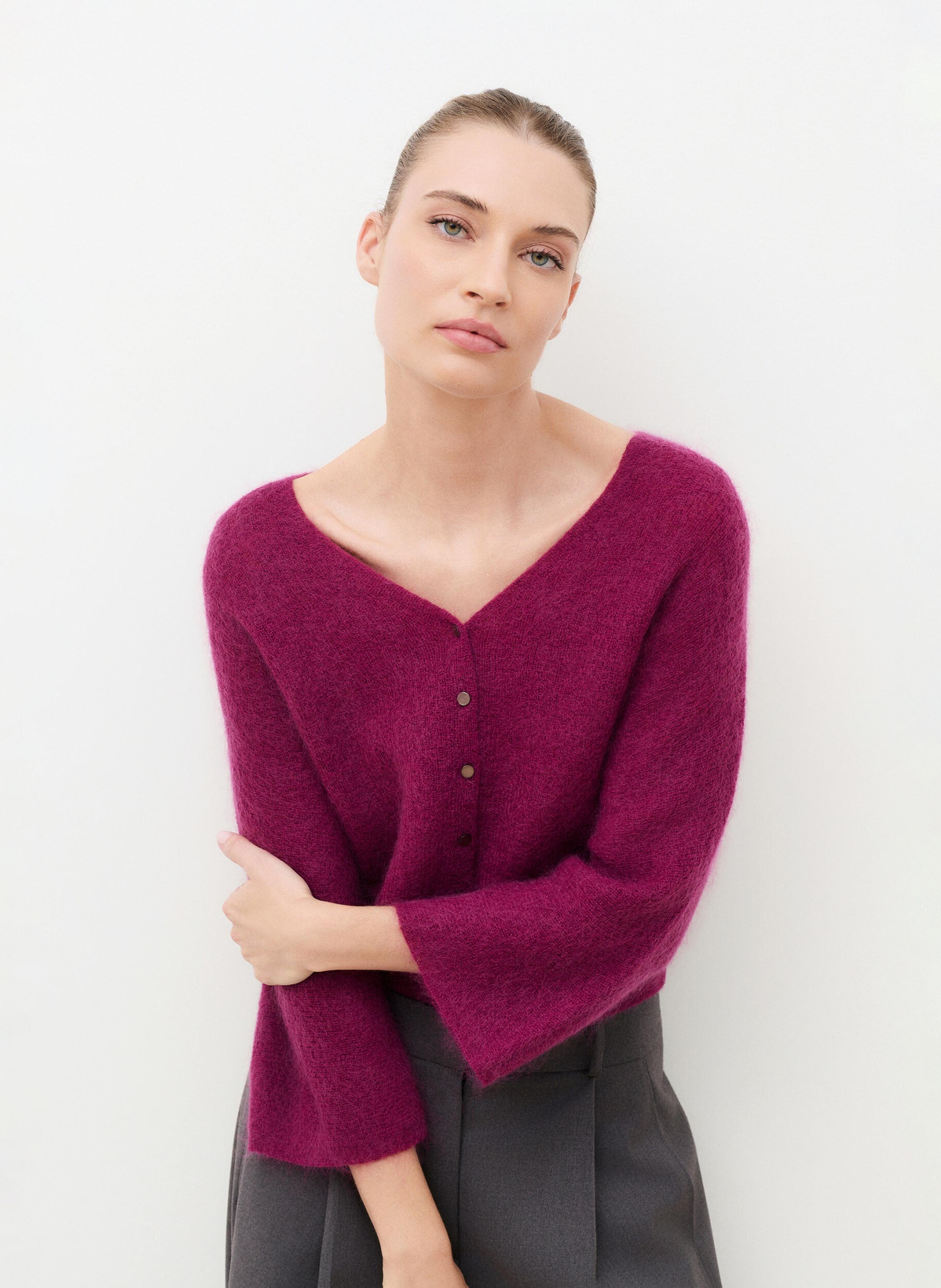 V-hals vest in effen gemengde wol CAROLL