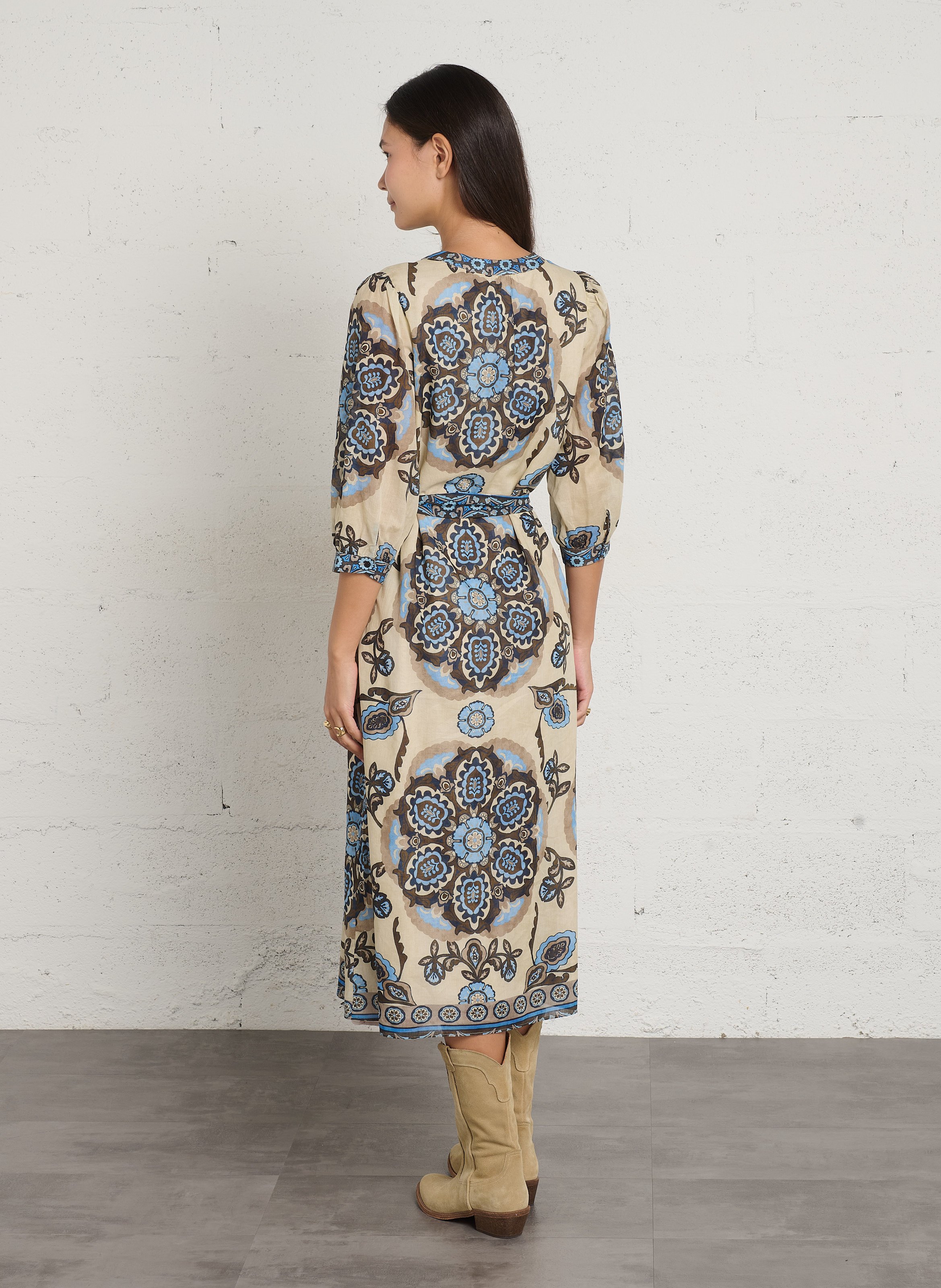 Robe cintrée à imprimé en coton SUD EXPRESS Bleu