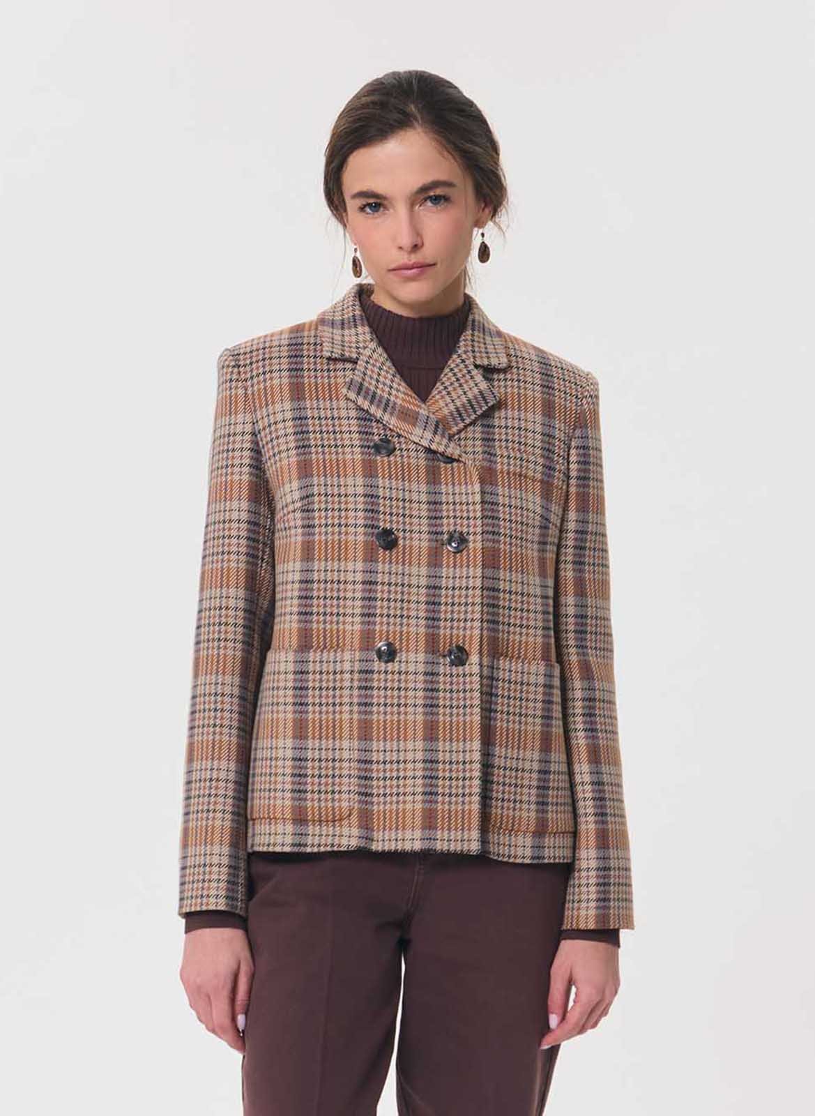 Straight-cut check jacket TARA JARMON Brown