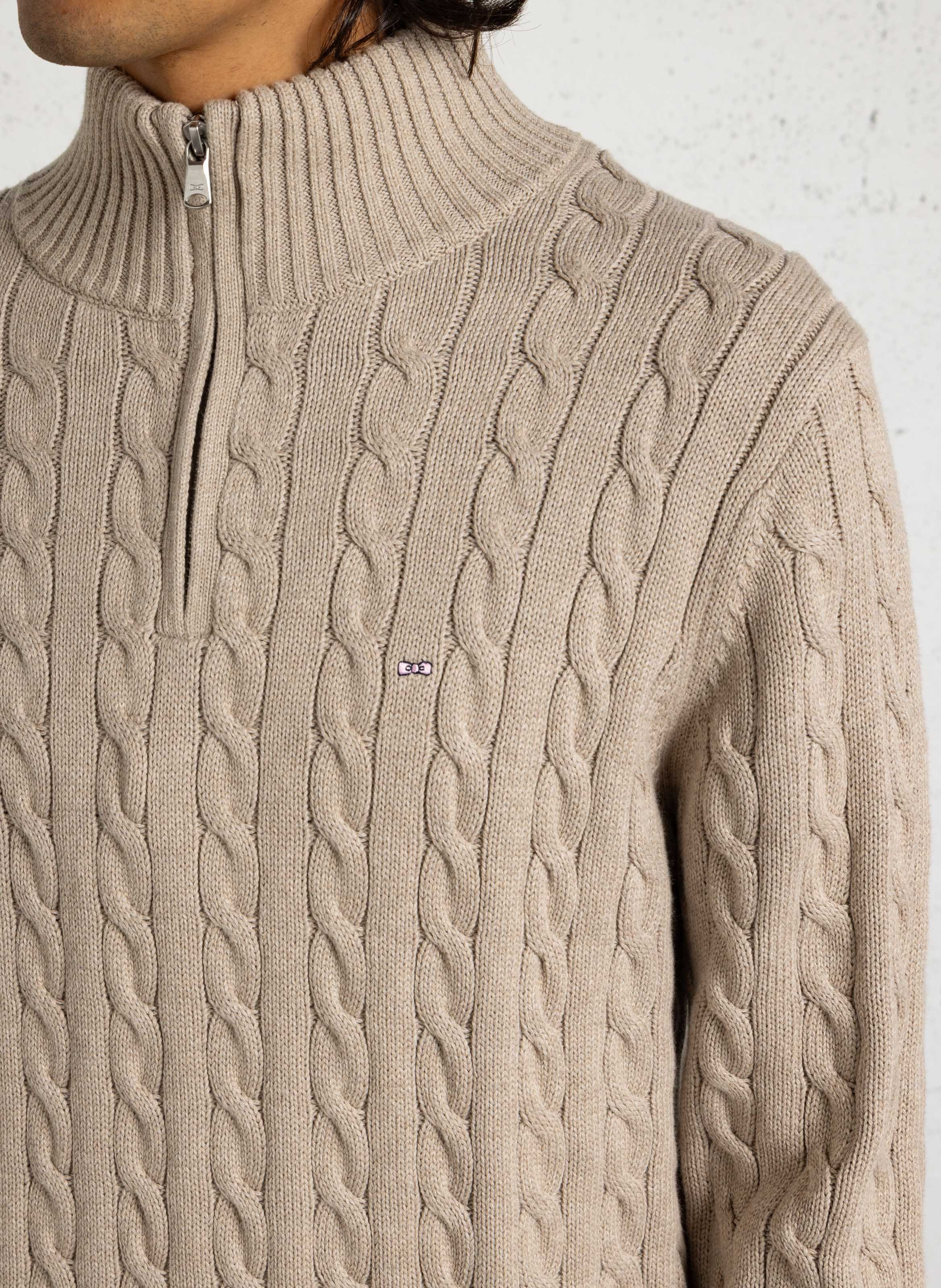 Gestrickter Baumwollpullover mit Zopfmuster EDEN PARK Beige