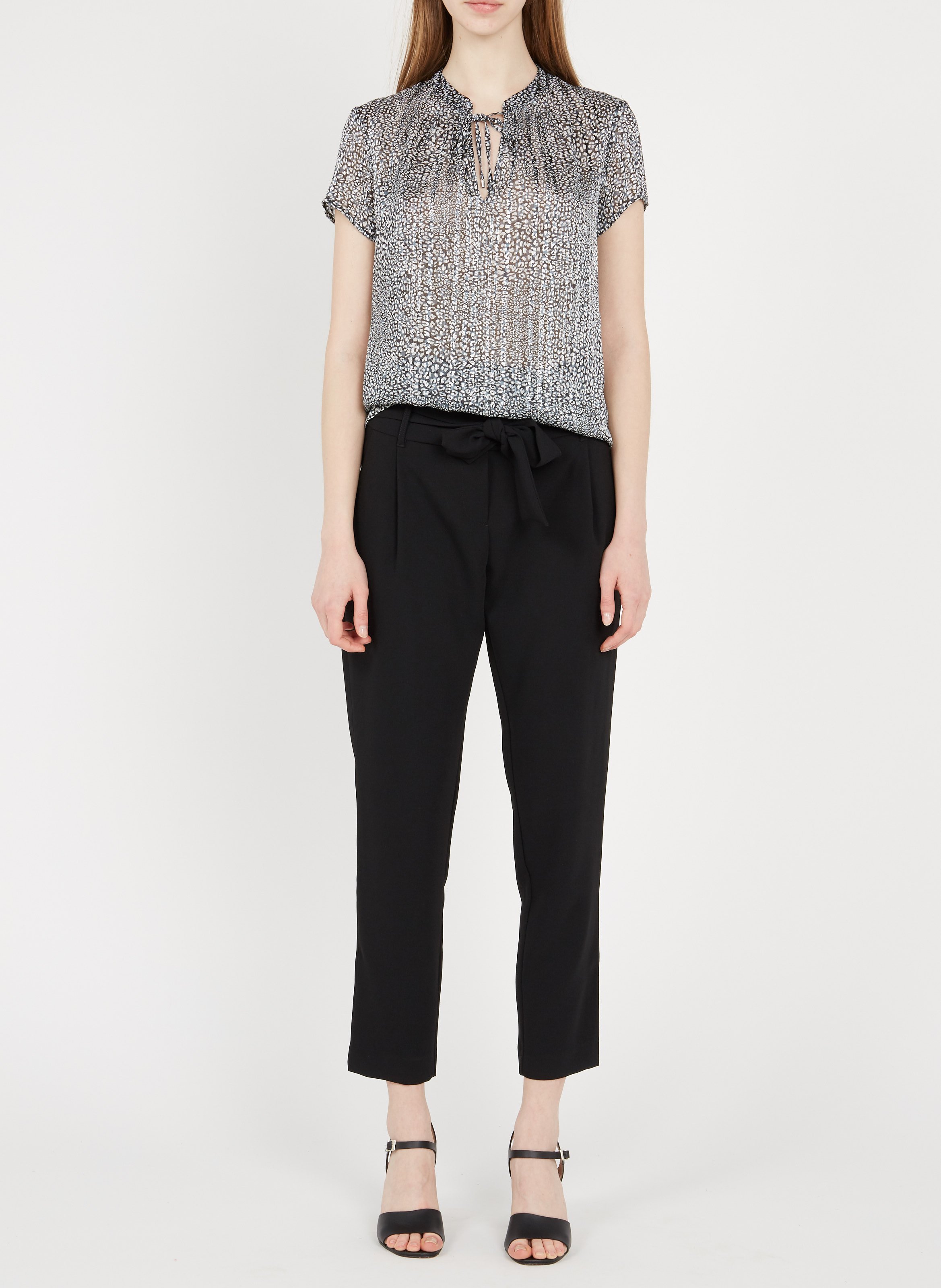 Pantalon carotte taille haute en crêpe IKKS Noir