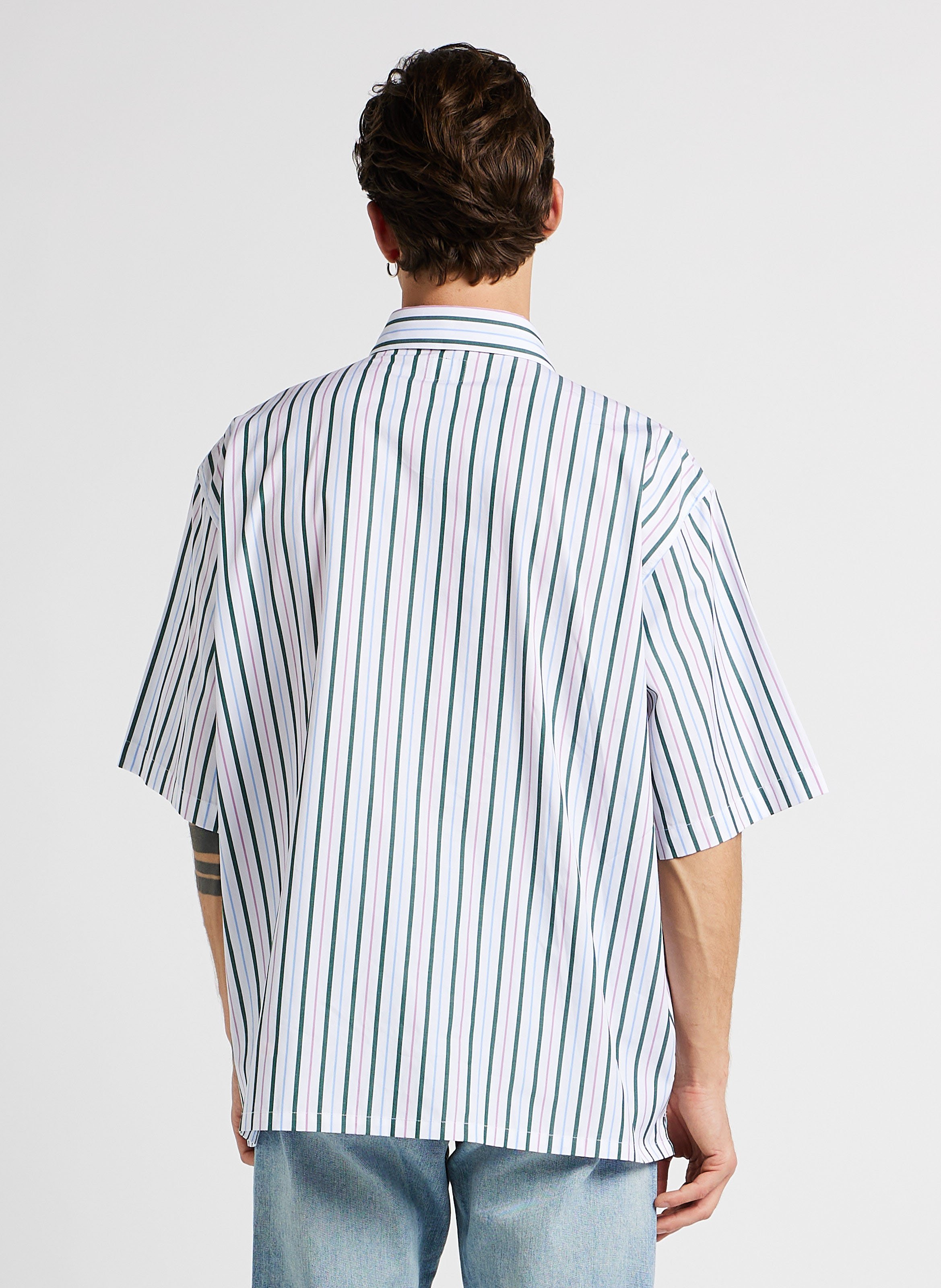 Oversize striped cotton shirt with classic collar EDWIN Multicolored
