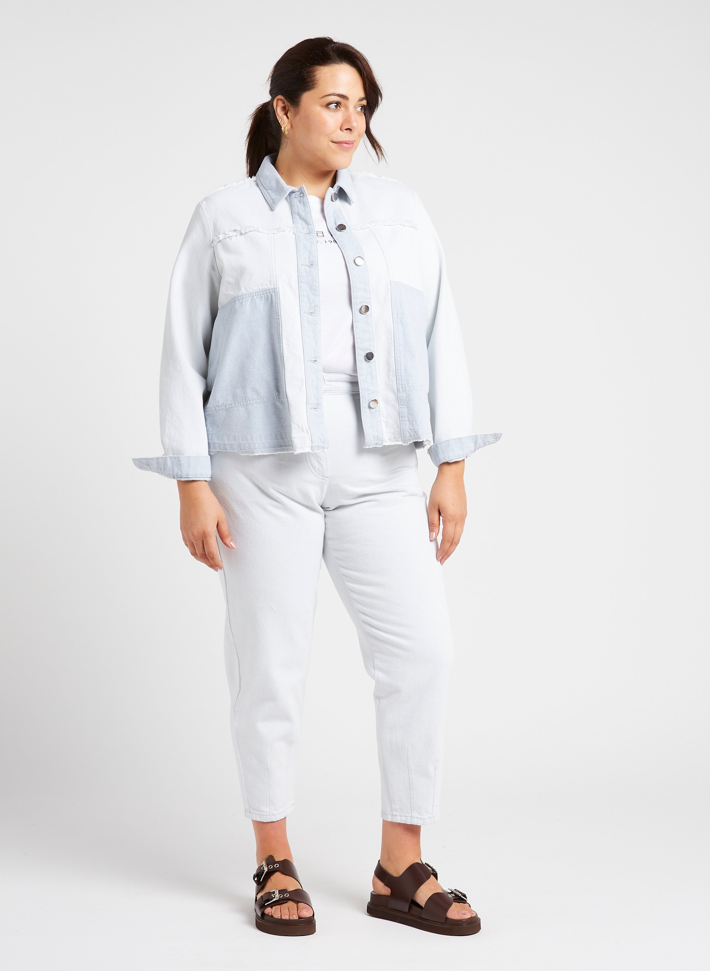 Jean carotte plissé au bas en coton PERSONA by Marina Rinaldi Bleu