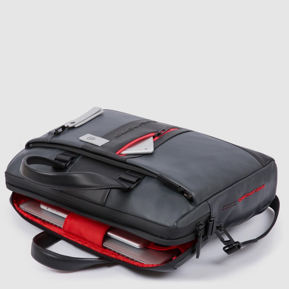 Computer and iPad® carrying briefcase with 2 handles, customizable tag, and connector pocket PIQUADRO Grey