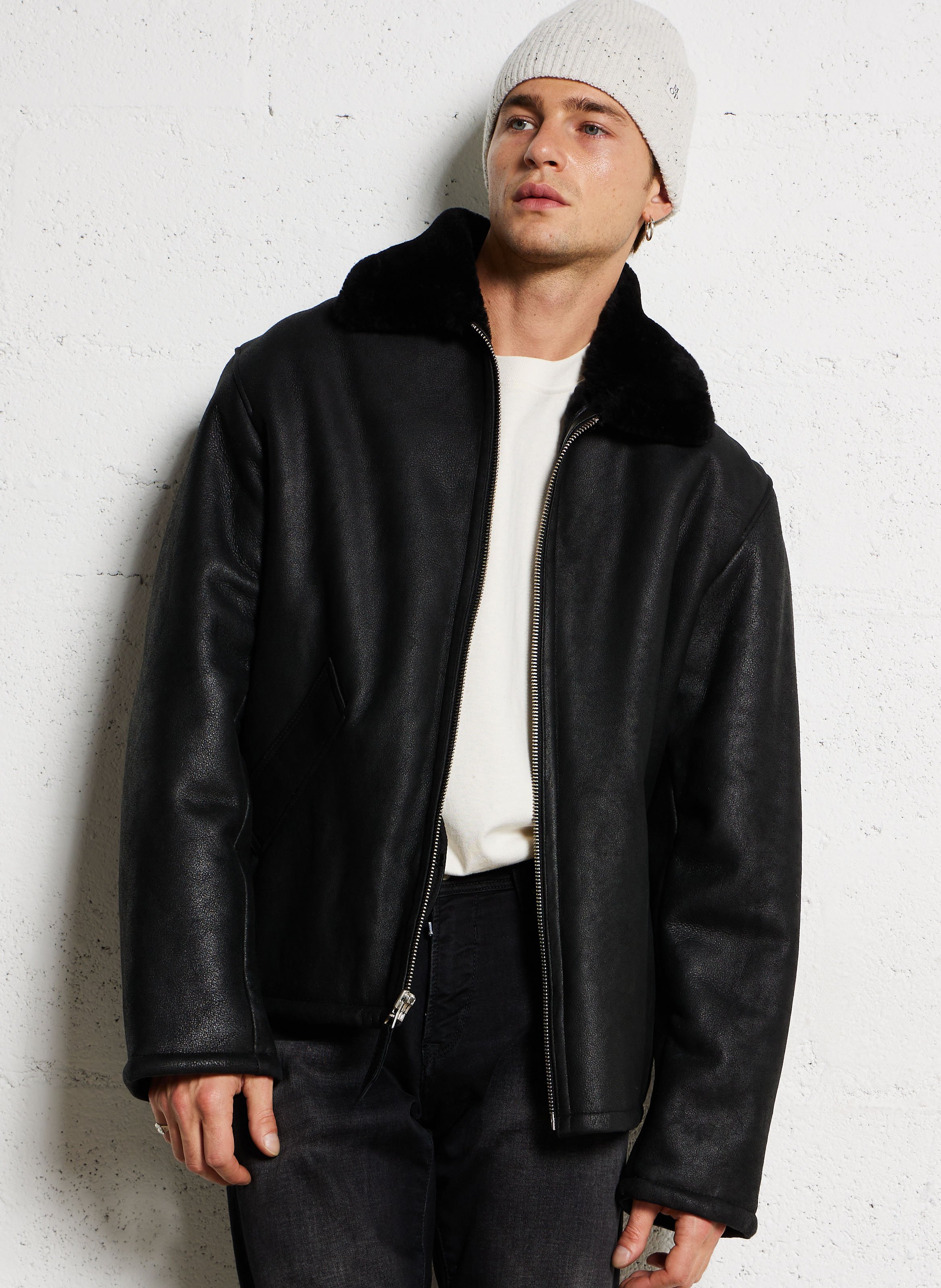 Bombardier en cuir SCHOTT Noir