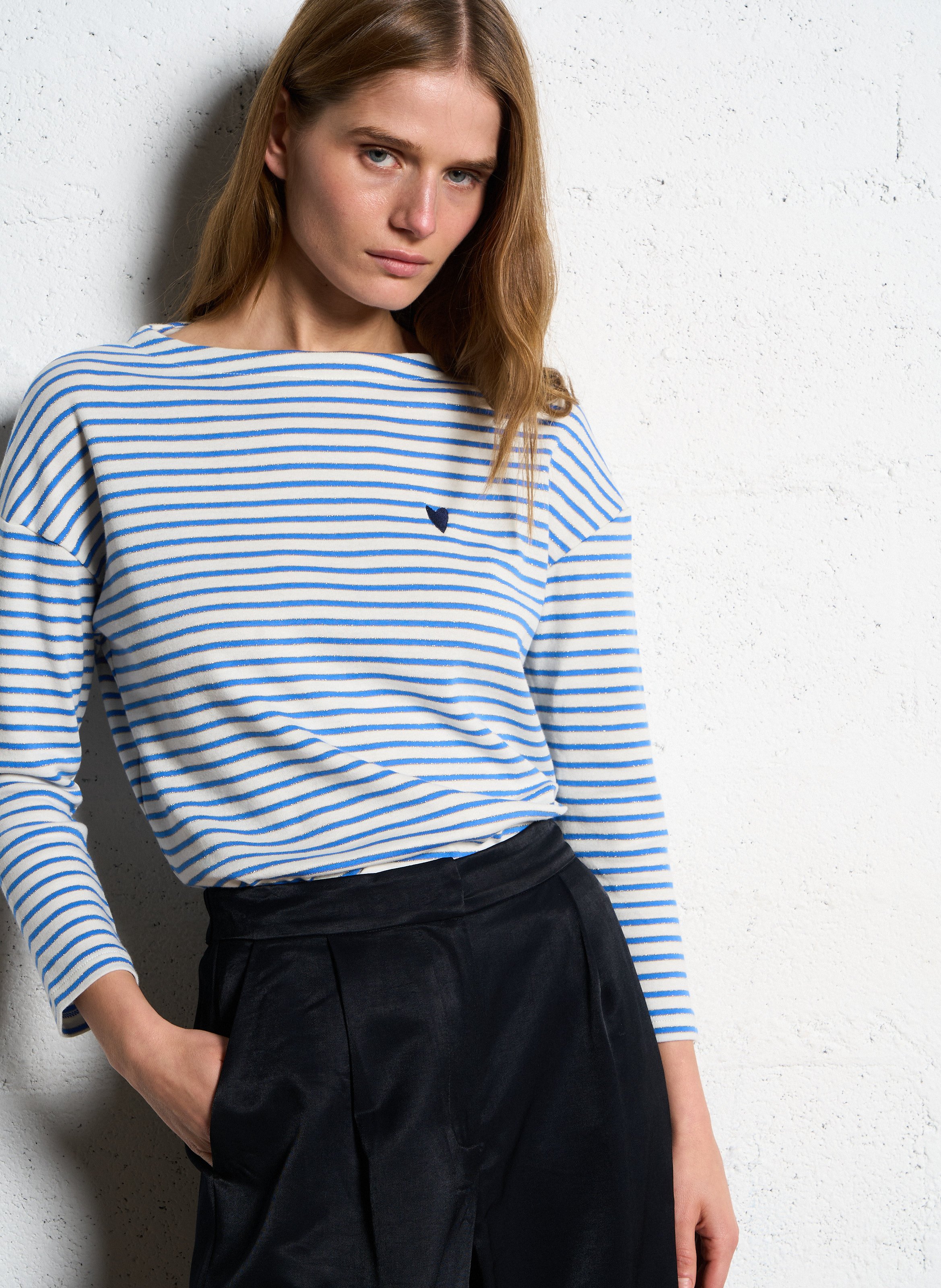 Striped top in blended cotton I CODE Blue