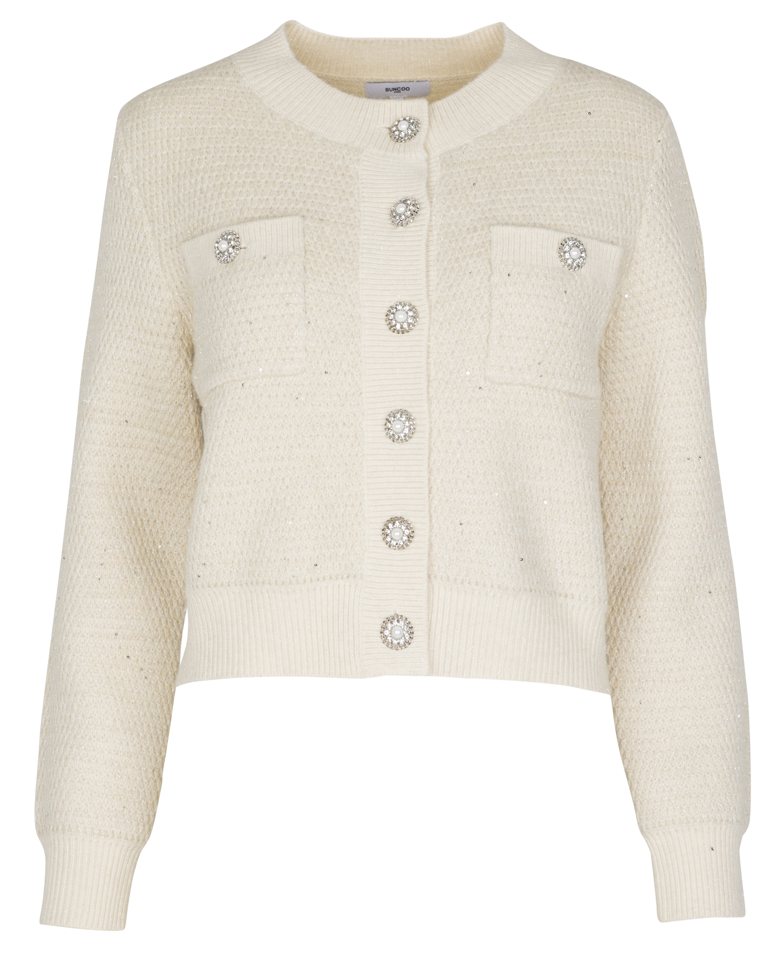 Gerade geschnittene Strickjacke SUNCOO Weiss