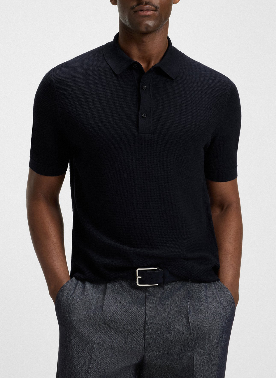 Cotton and linen polo shirt BOSS Blue