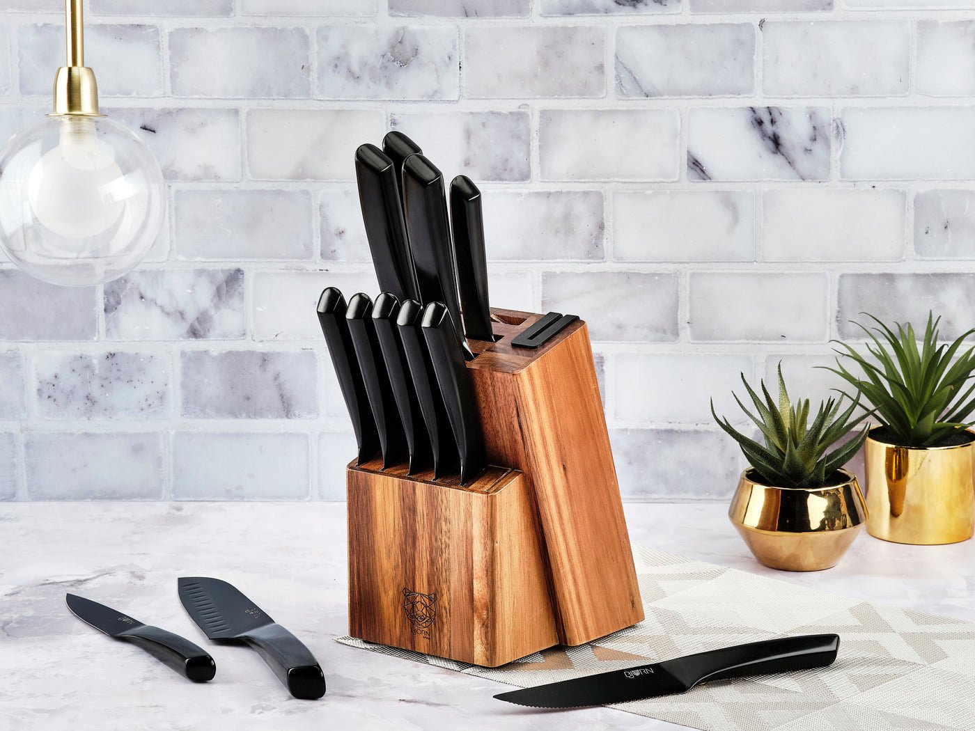 Jensen Loviisa Kitchen Knife Set and Steak Knives Set - 14 pieces BJORN Black