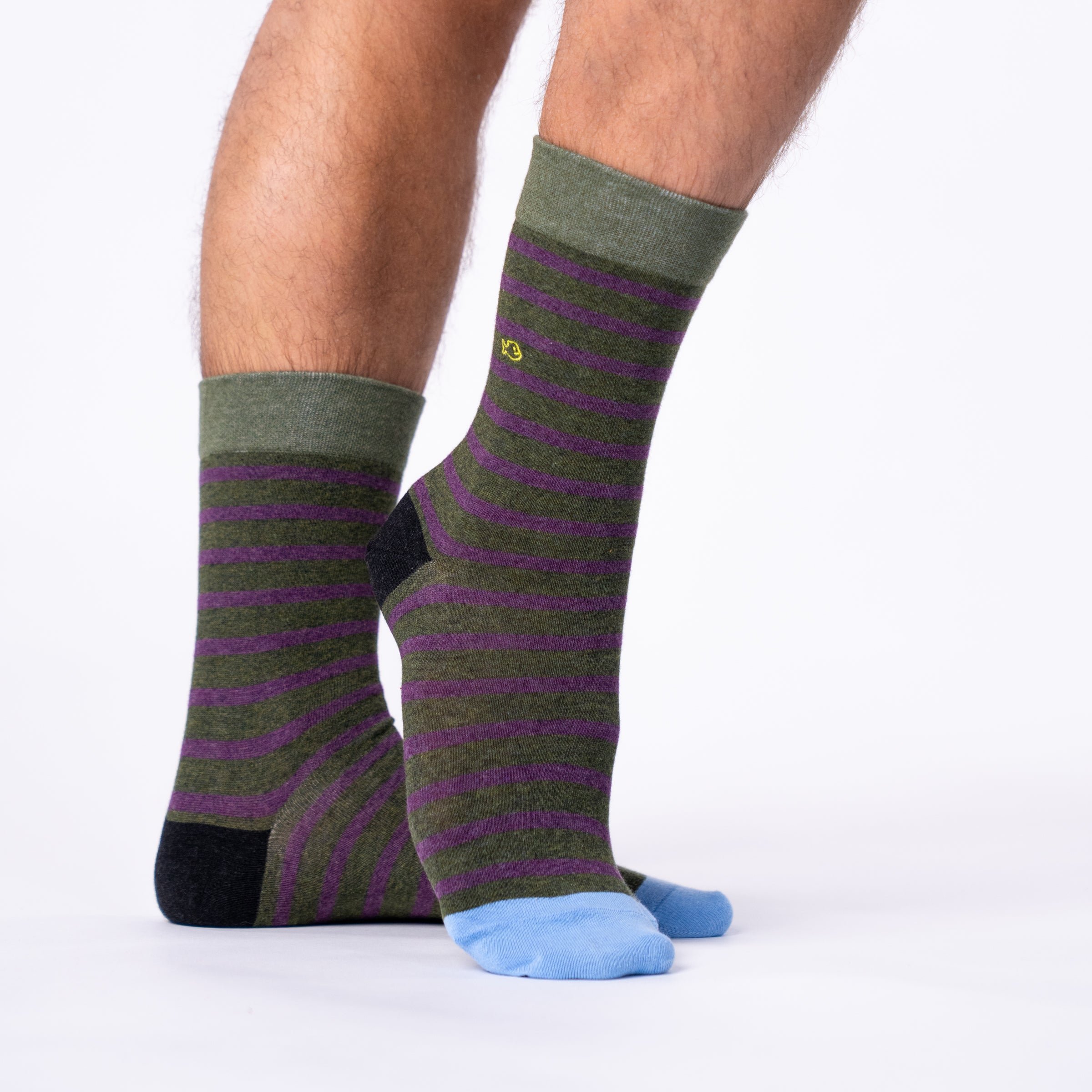 Combed cotton socks with wide stripes BILLYBELT Green