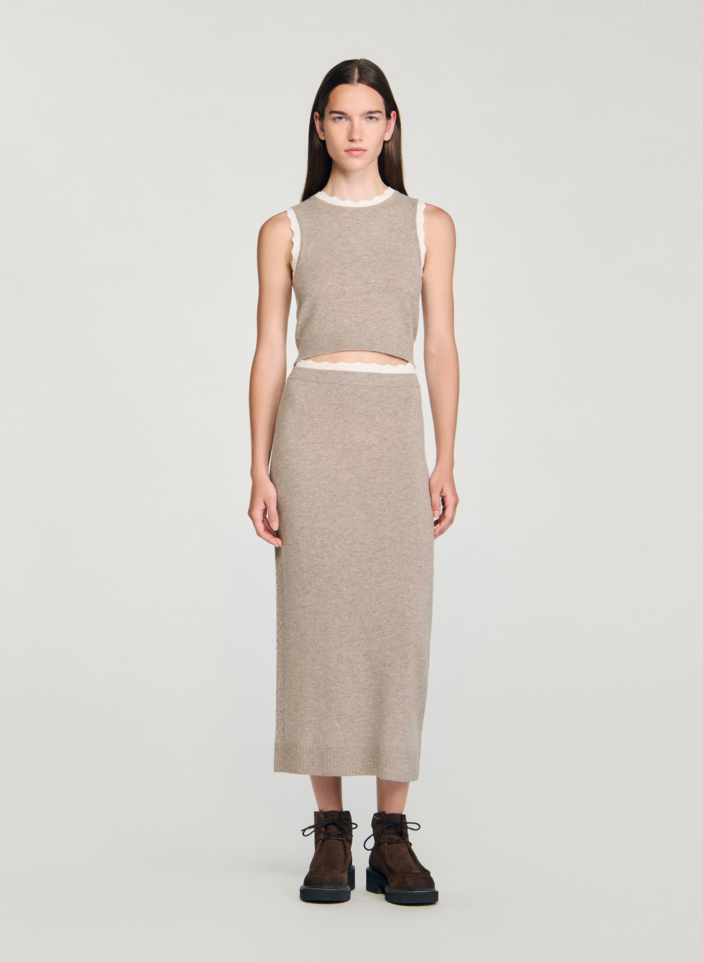 Pull court sans manches en laine mélangée SANDRO Beige