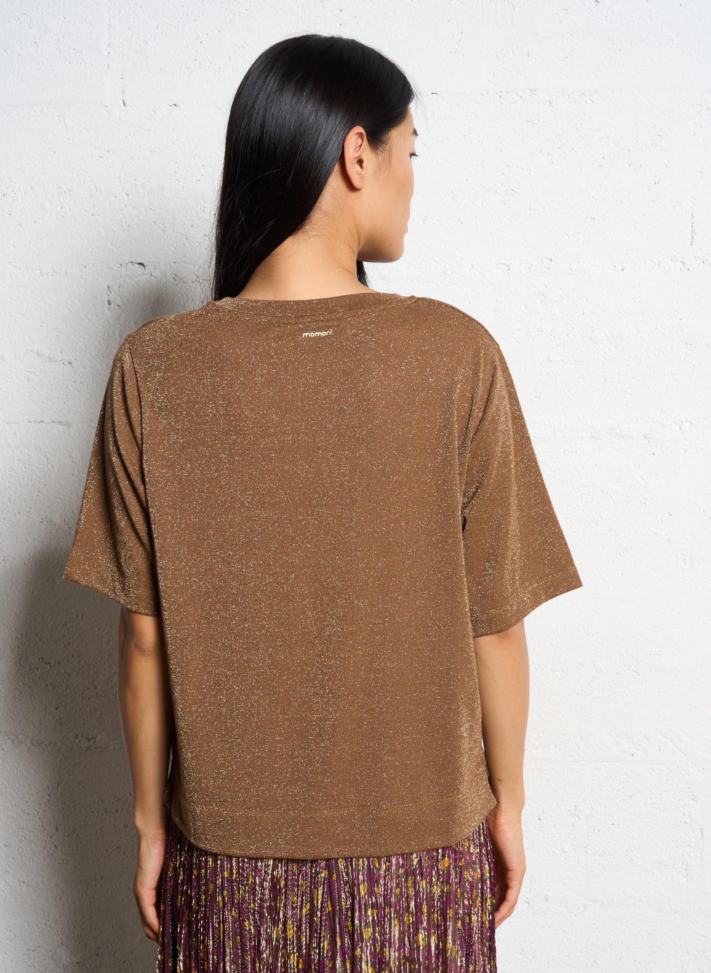 Tee-shirt col rond pailleté MOMONI Beige