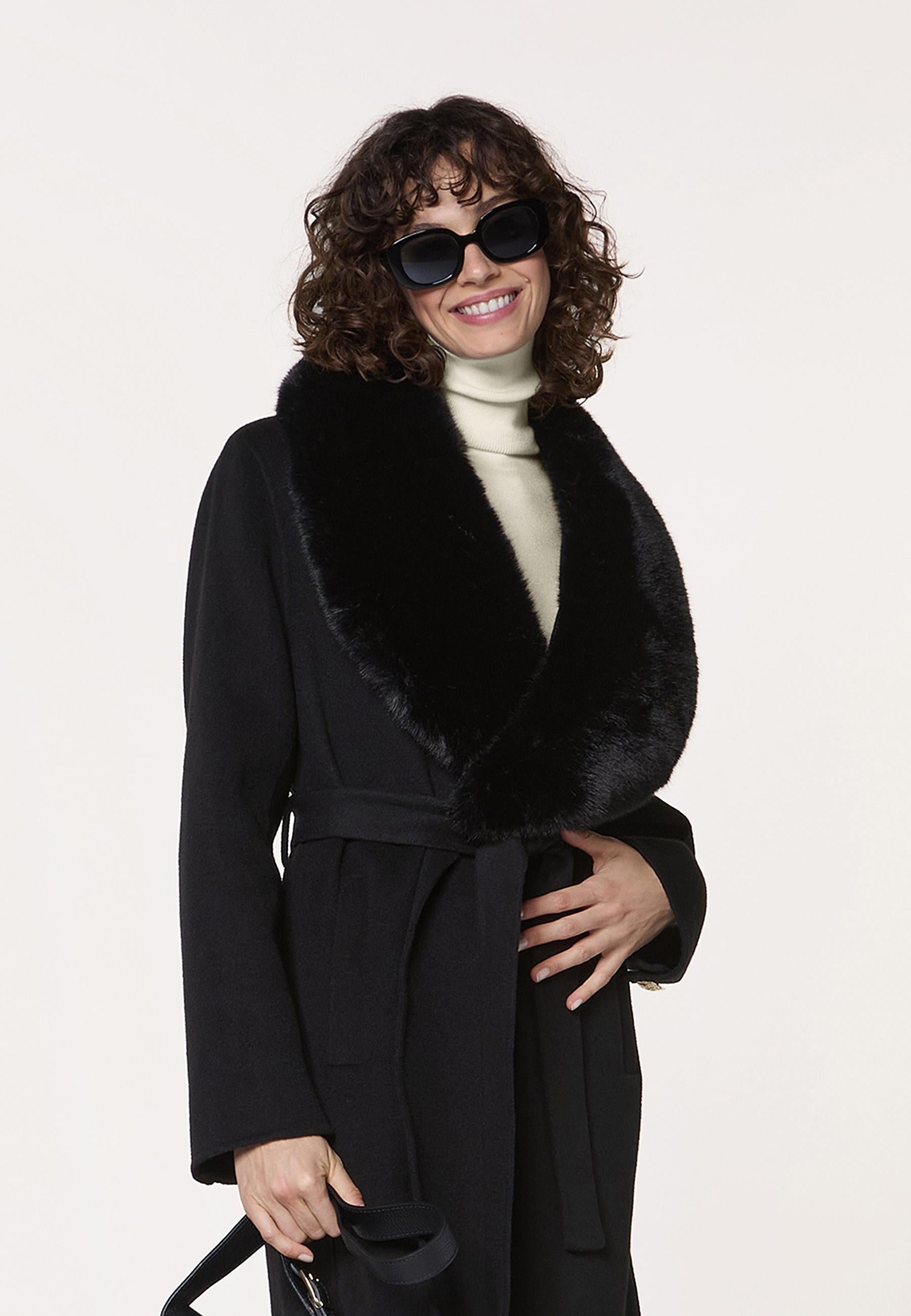 Wool coat with faux fur collar RODIER Black