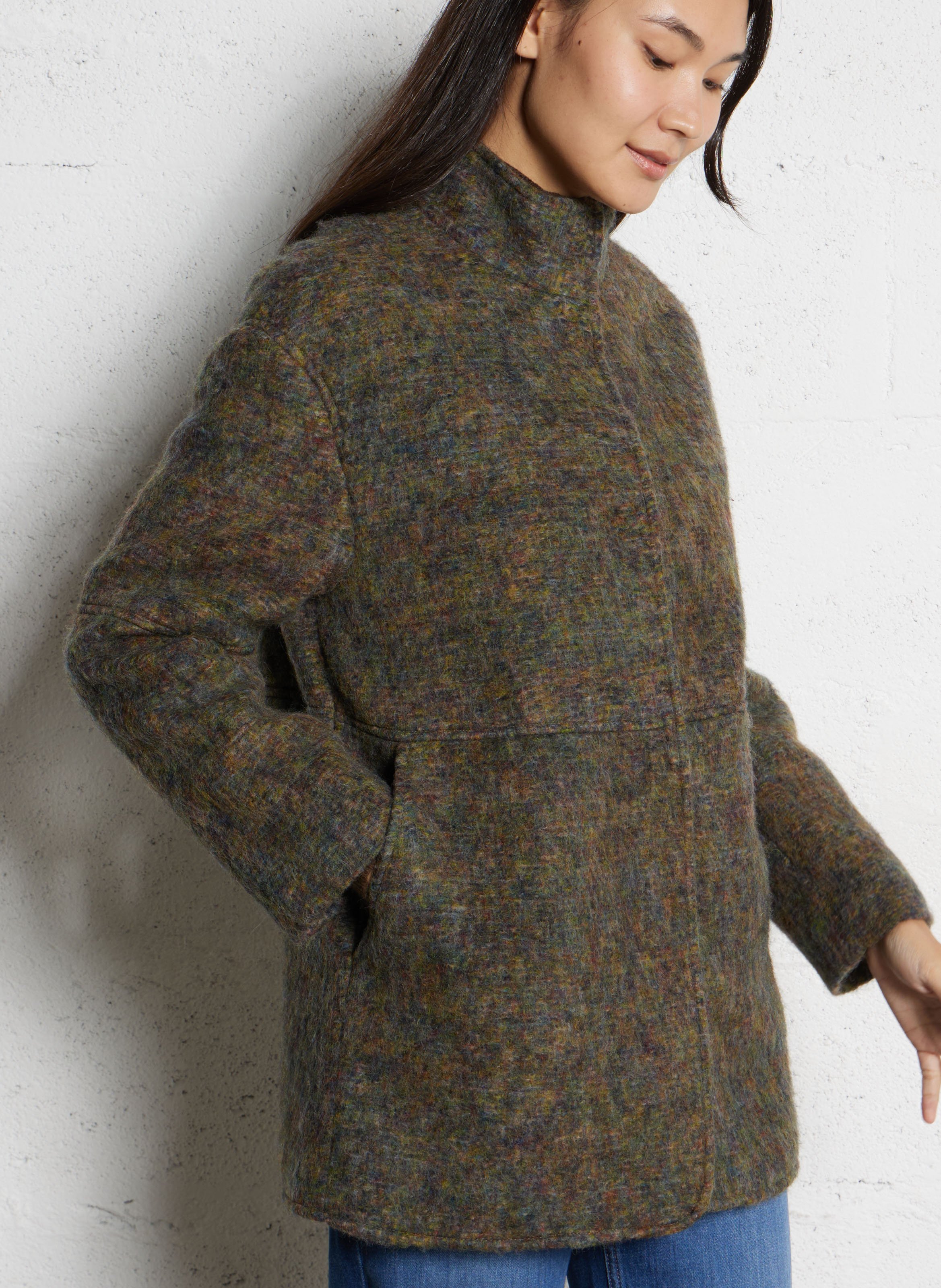 High-neck wool-blend coat MAISON 123 Khaki