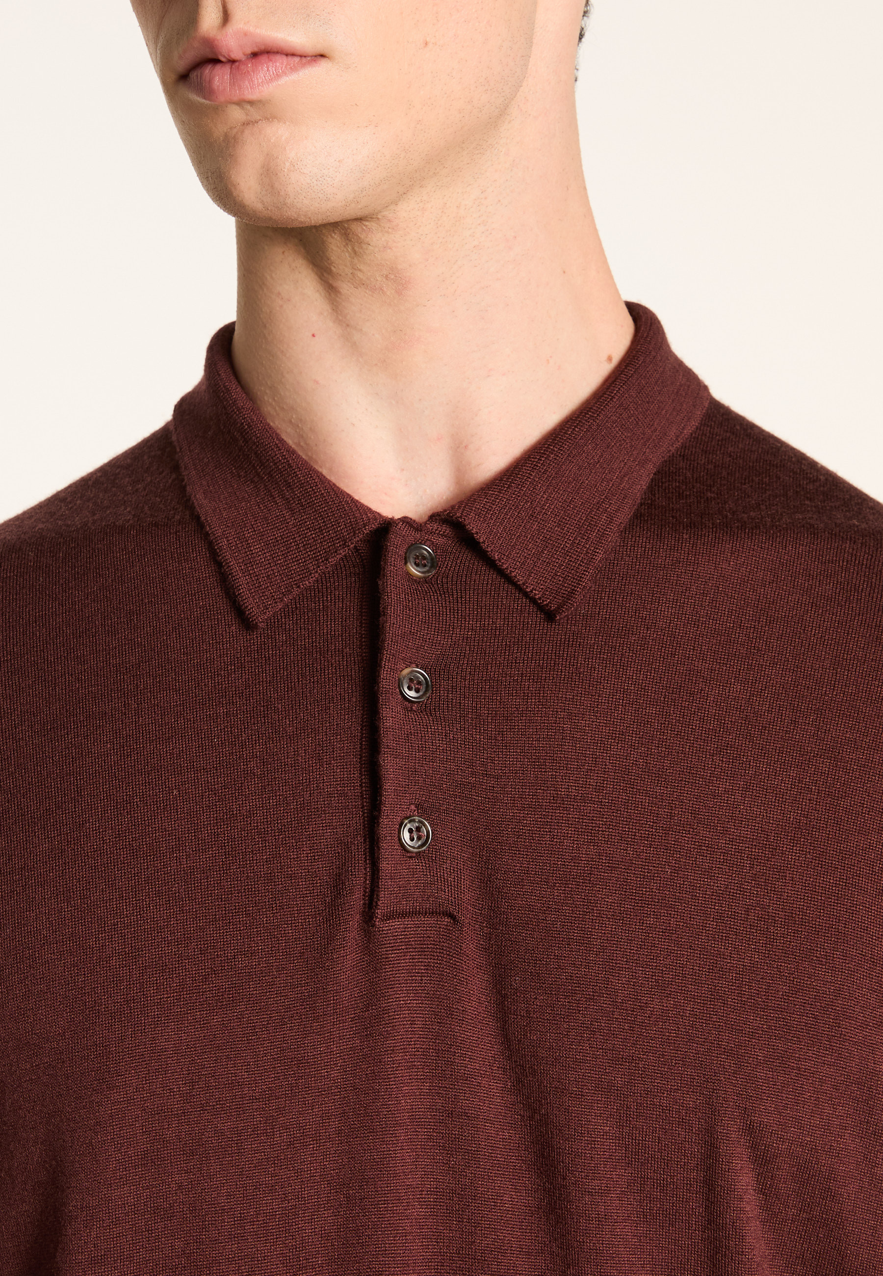 Long-sleeve Merino wool polo MAISON MONTAGUT Brown
