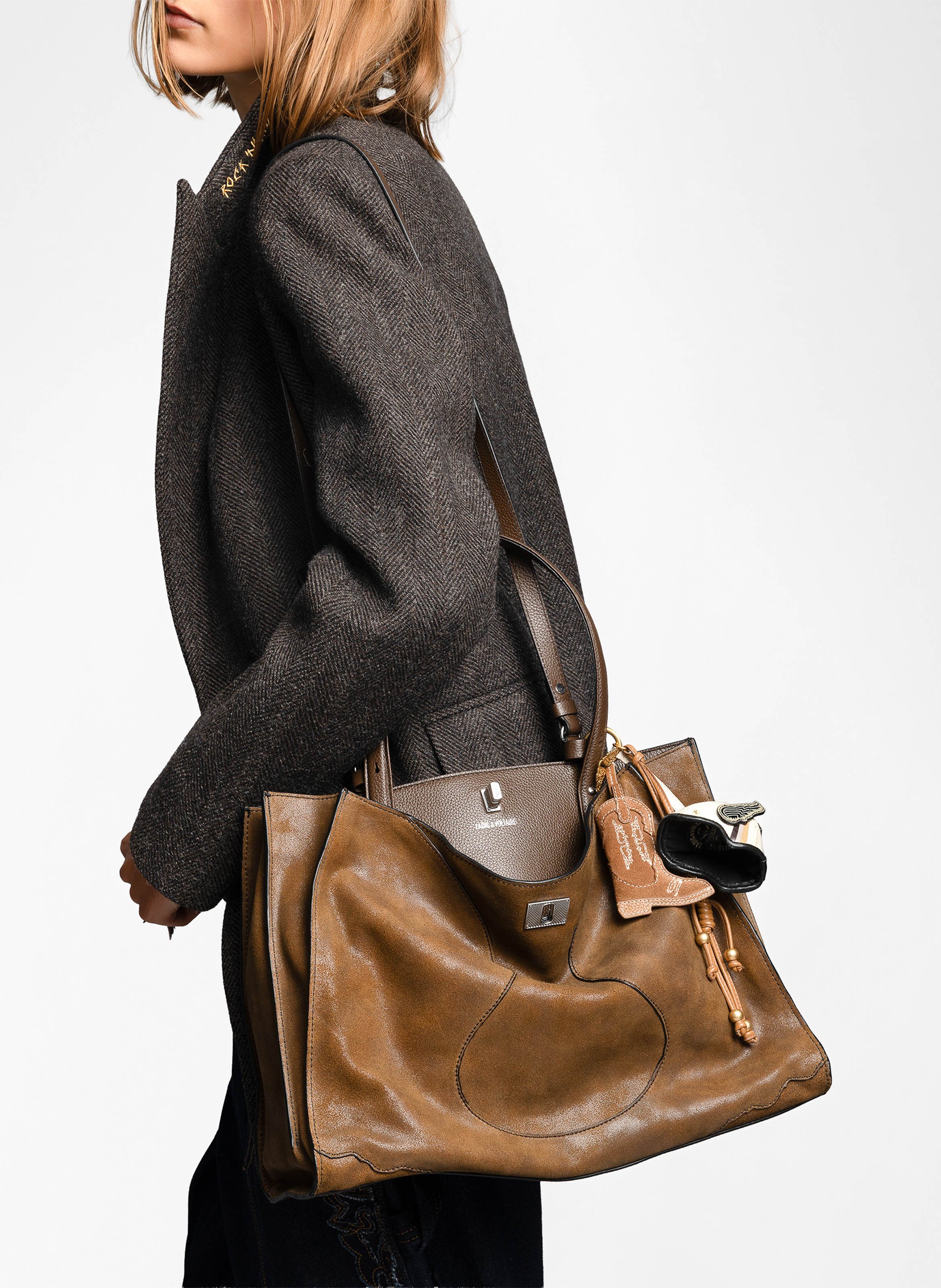 Rechthoekige shopper tas van suède leer ZADIG&VOLTAIRE Bruin