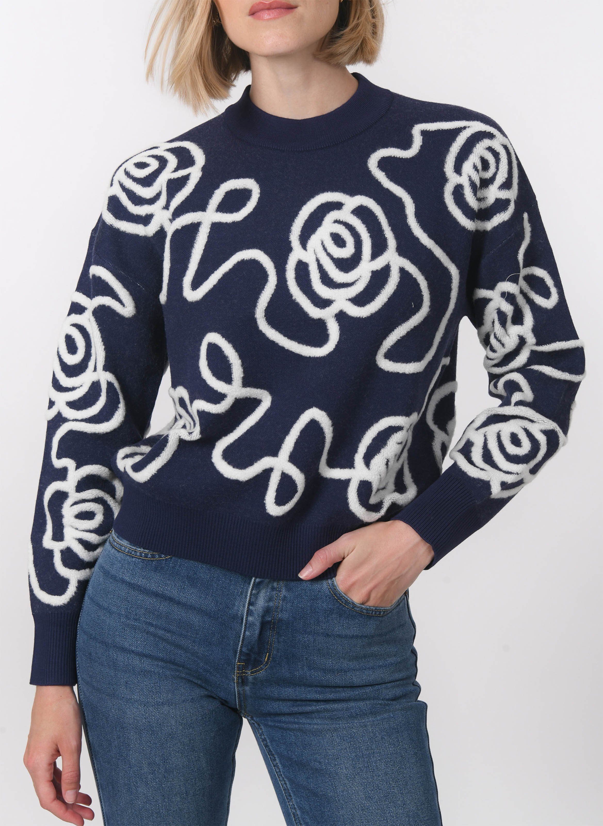 Gerade geschnittener Rundhalspullover aus Strick KOOKAI Blau